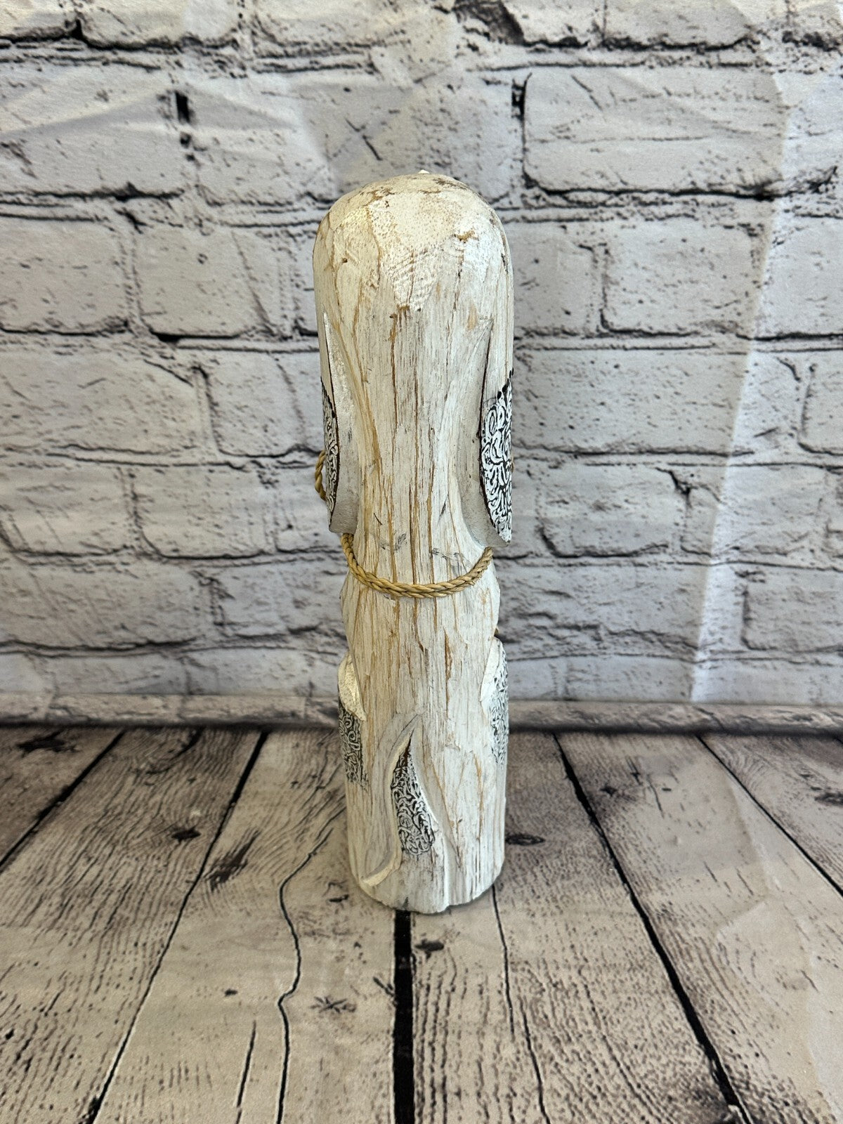 30cm White Flower Wooden Shabby Dog Statue Ornament Fair Trade Handcarved