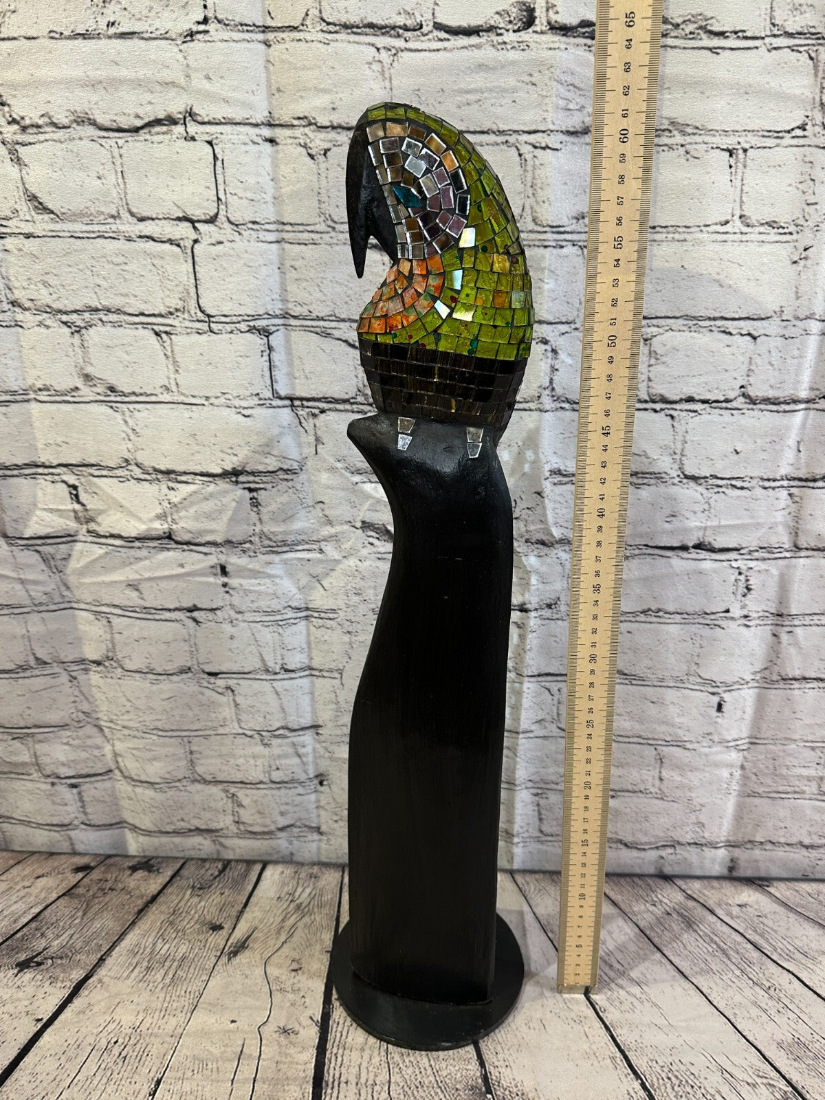60cm Mosaic Parrot Bird Ornament Statue Fair Trade Handmade Carved Wood Design 1