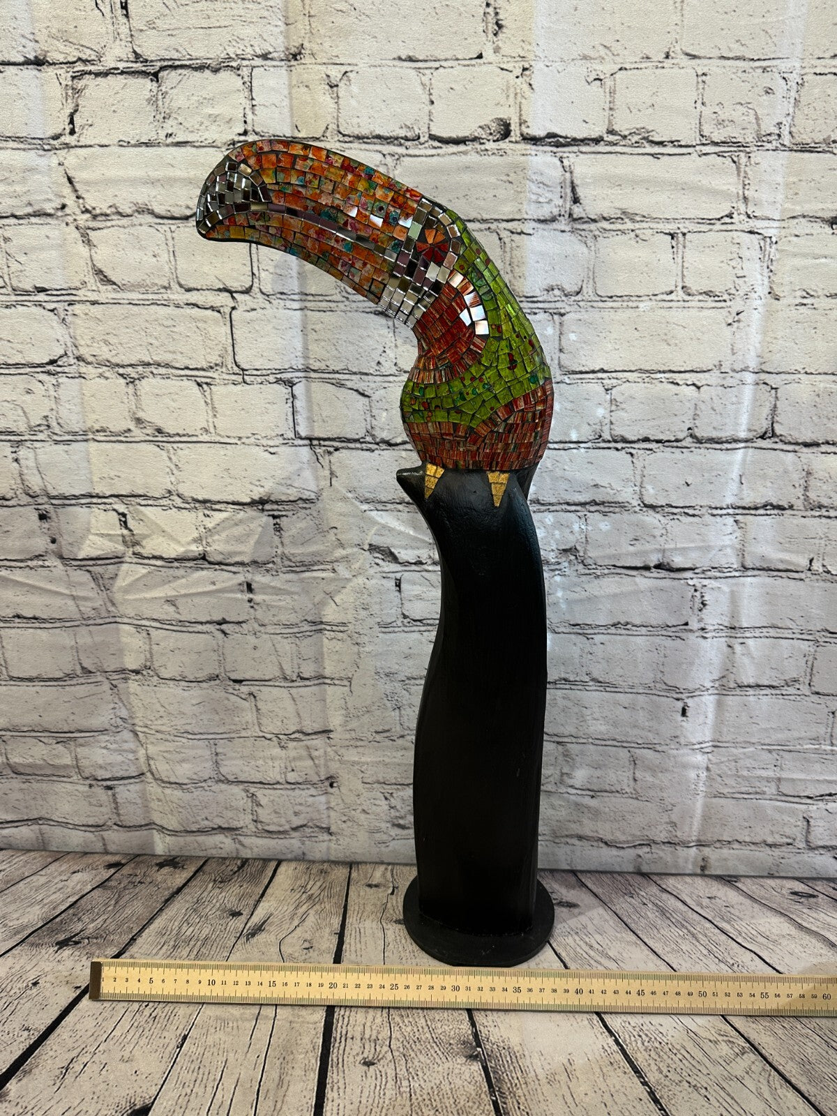 65cm Mosaic Toucan Bird Ornament Statue Fair Trade Handmade Carved Wood Design 1