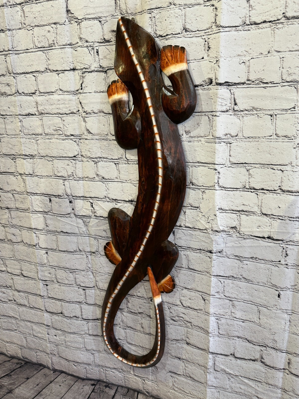 100cm Gecko Lizard Brown Wood Wall Hanging Wooden Ornaments Wood Carving