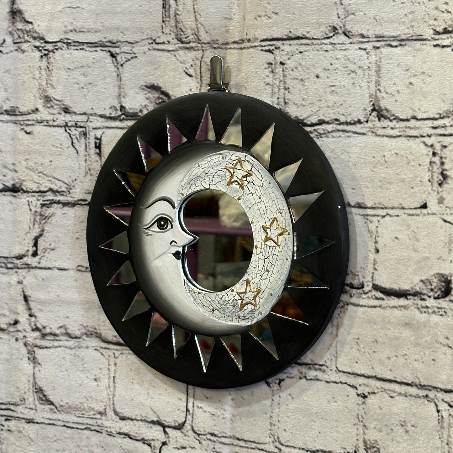 Black Full Moon Mosaic Tile Wall Mirror 20cm x 20cm 8 Inches Handmade Fairtrade