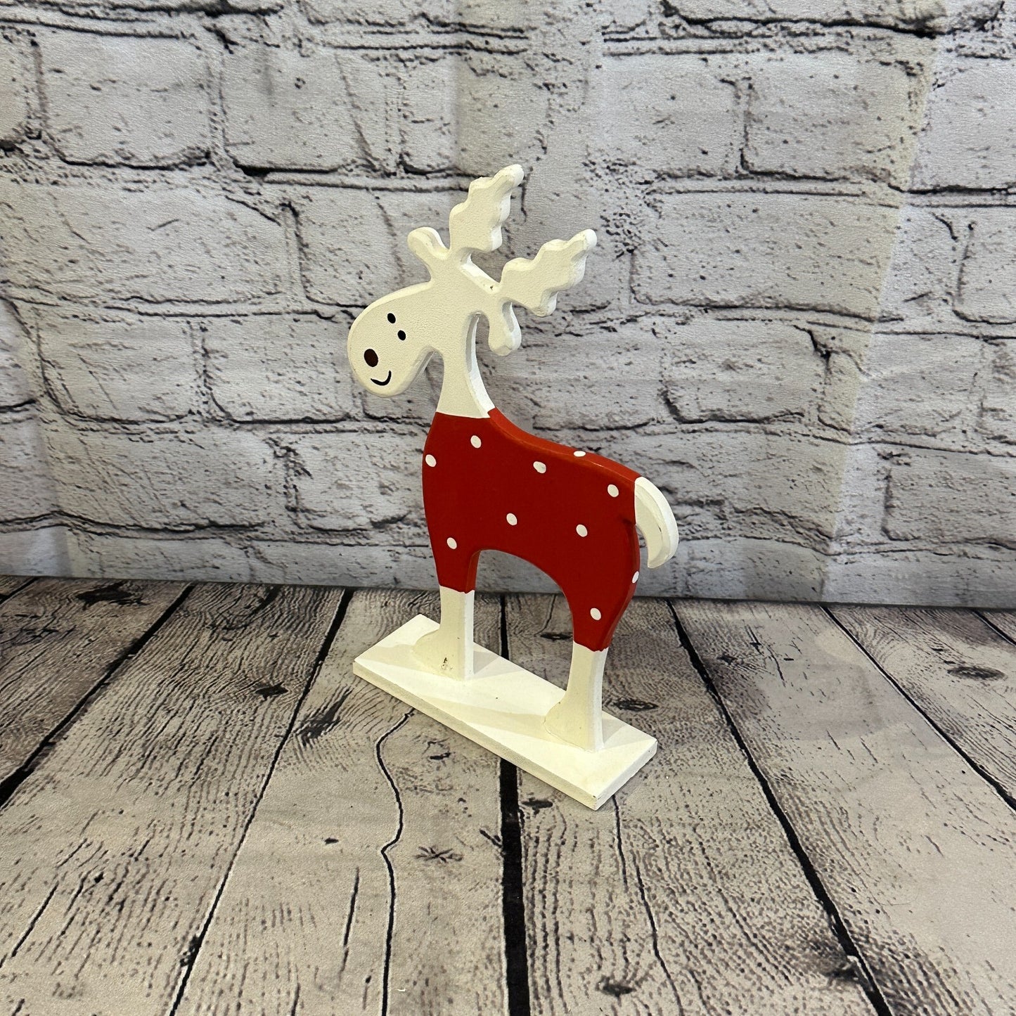 25cm x 20cm Red Handcrafted Wood Reindeer Xmas Christmas Ornament Antlers