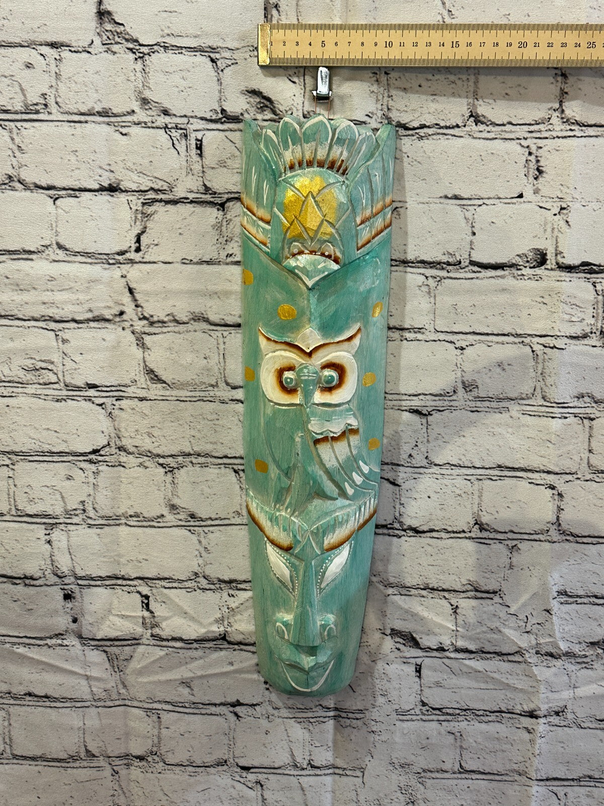 50cm Green Owl Hand Carved Fair Trade Wooden Animal Wall Art Wall Hang Mask