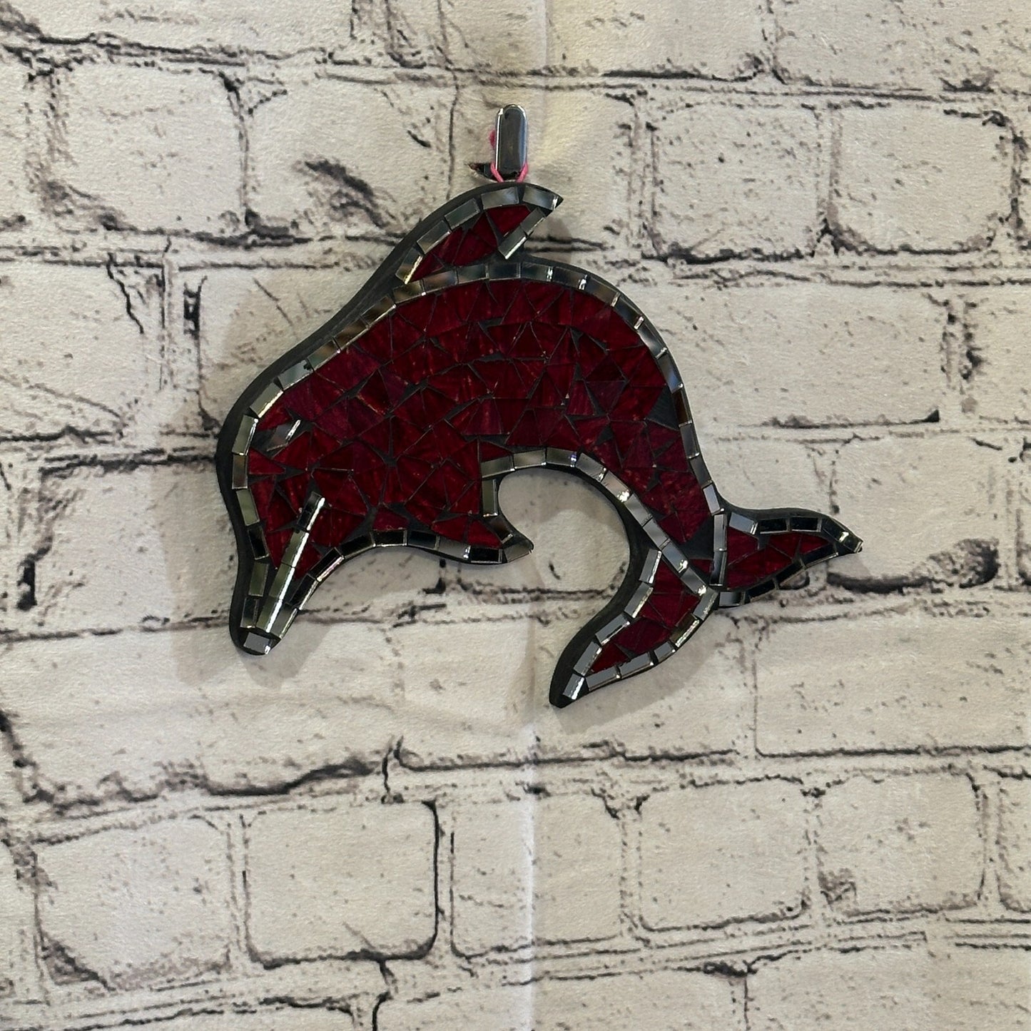 Red Dolphin Fish Mosaic Tile Wall Mirror 20cm x 20cm Handmade New