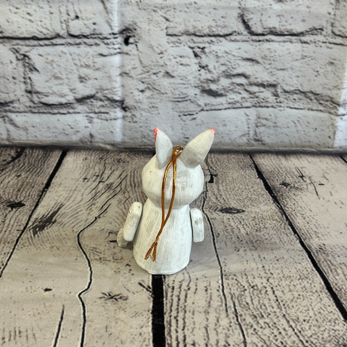 10cm White Rabbit Sitting Animal, Wooden Shelf Ornament Handmade and Fairtrade