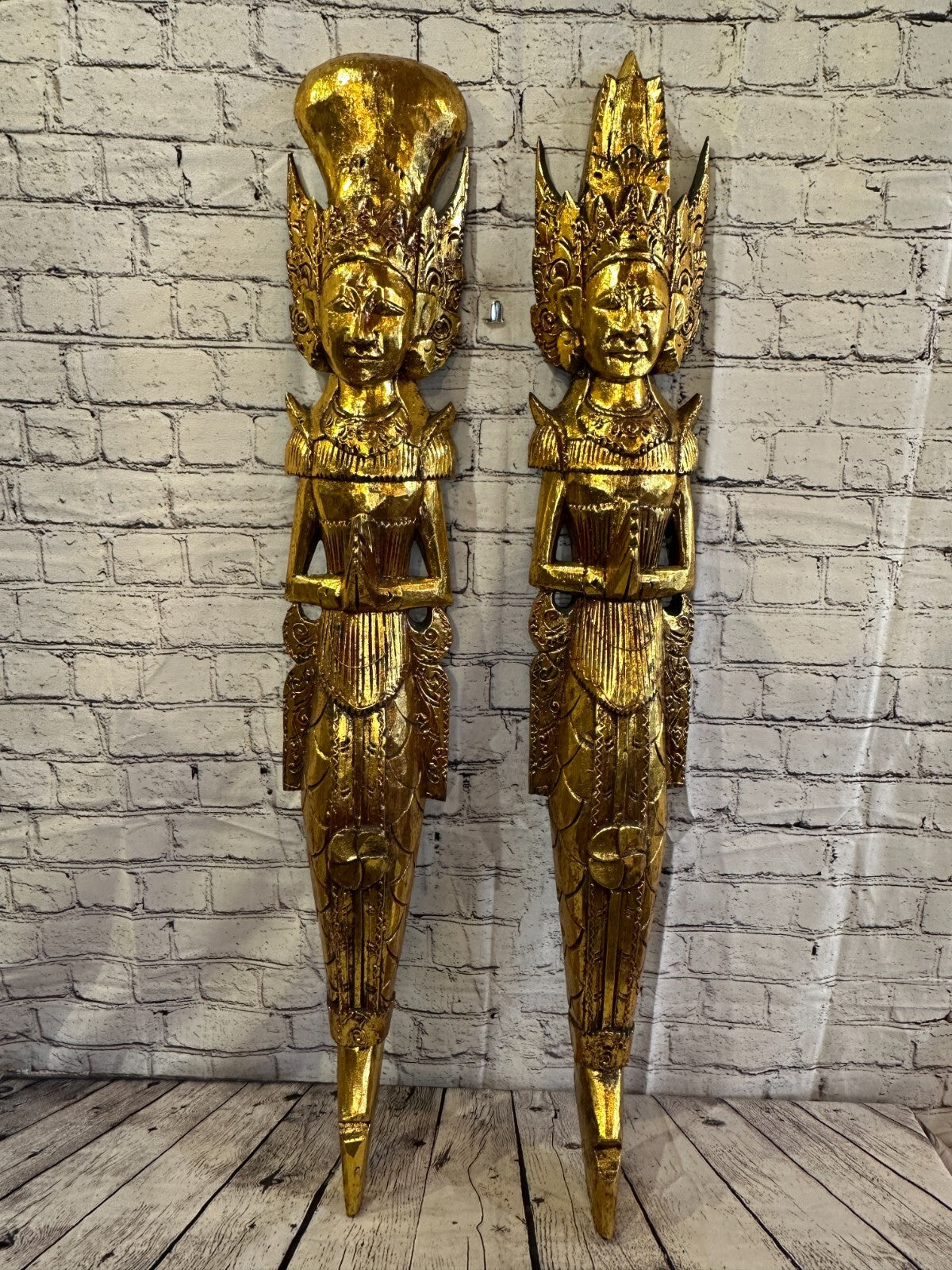 Gold Antique Colour Sita Dewi Bali Rice Goddess Wings Mermaid Wood 100cm Pair