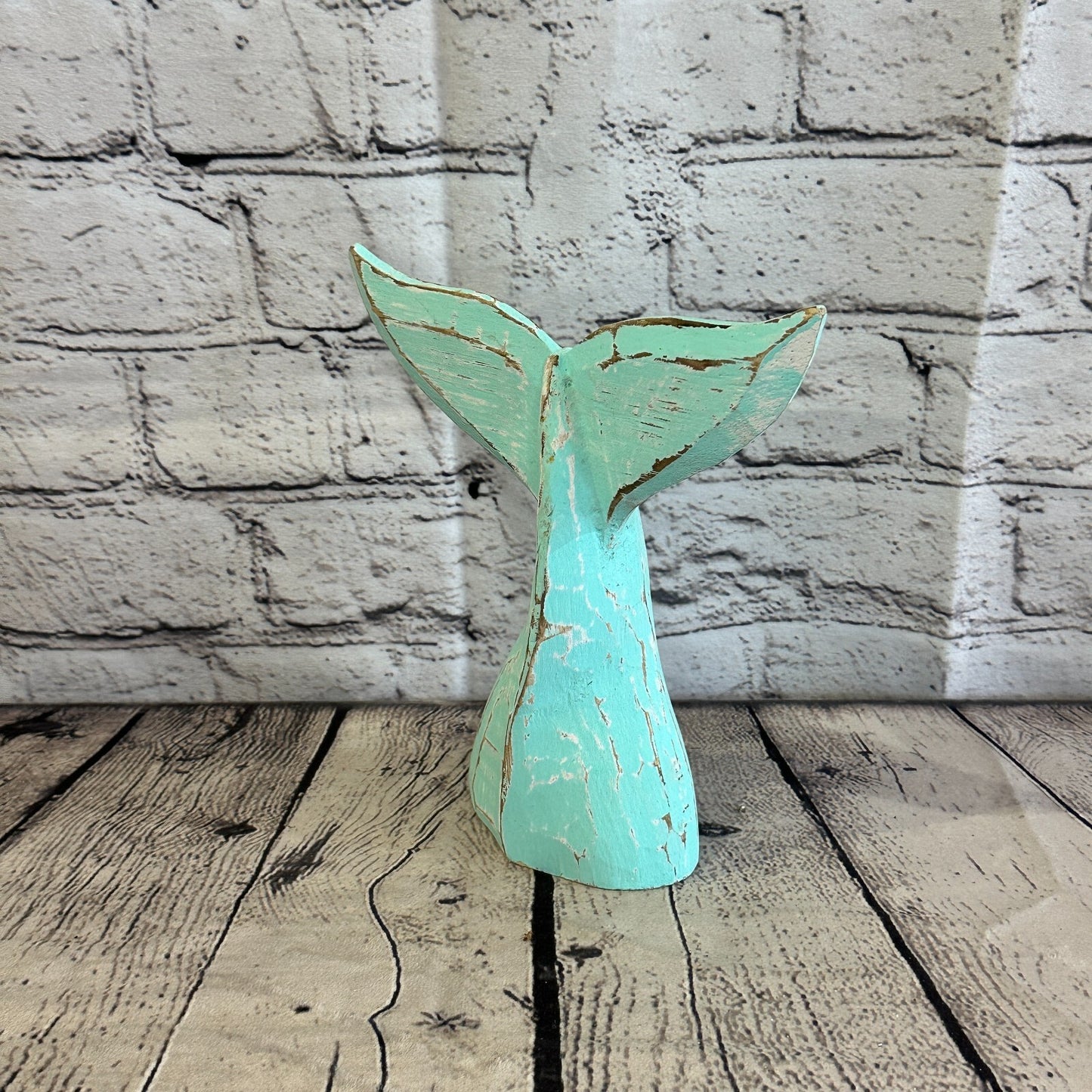 20cm x 18cm Whale Tail Green Fish Wood Coastal Ocean Bathroom Decoration
