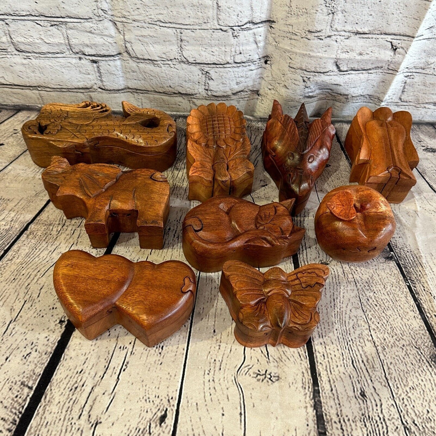 Carved Double Heart 4 Bit Wooden Puzzle Box Secret Box Magic Trinket Handmade