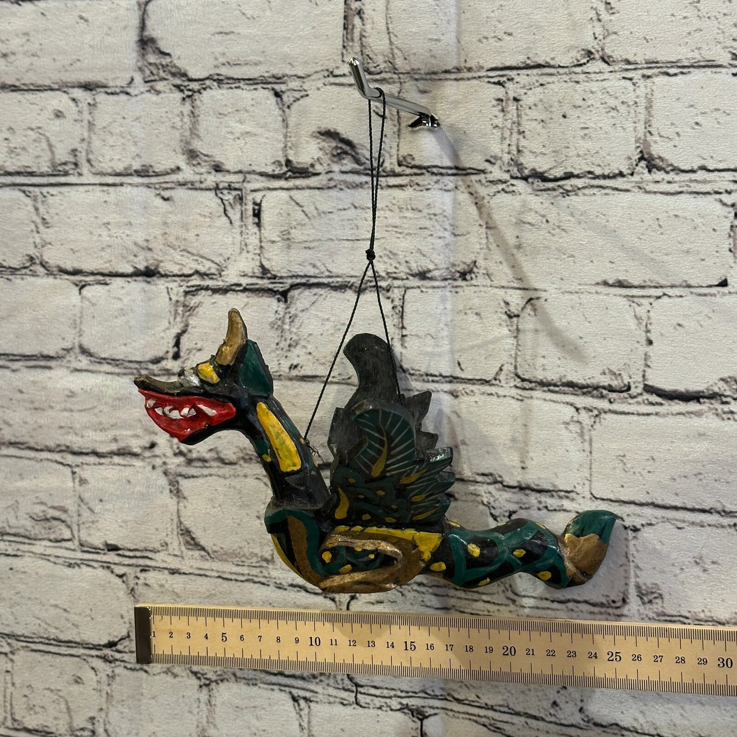 Small Black Dragon Folk Art Wood Flying Winged Mobile Spirit Chaser Guardian