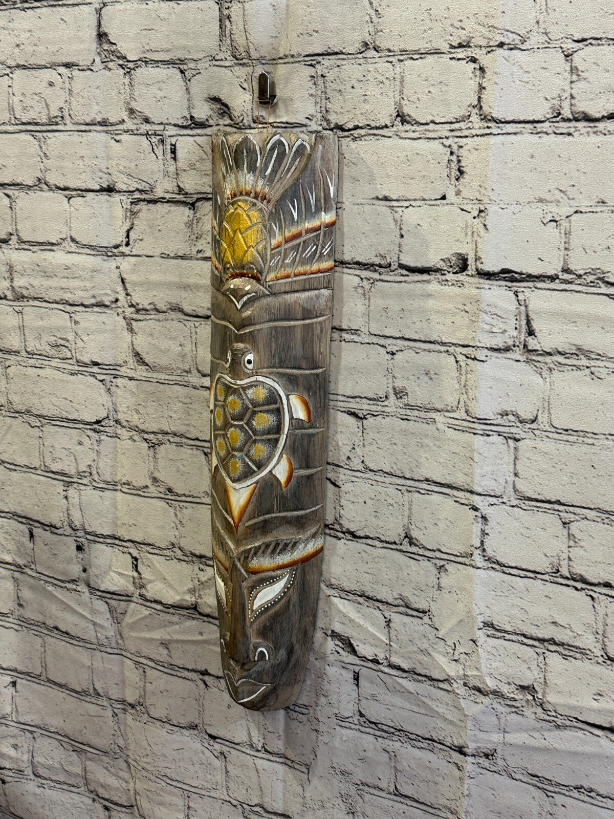 50cm Light Grey Turtle Hand Carved Fair Trade Wooden Animal Wall Art Hang Mask