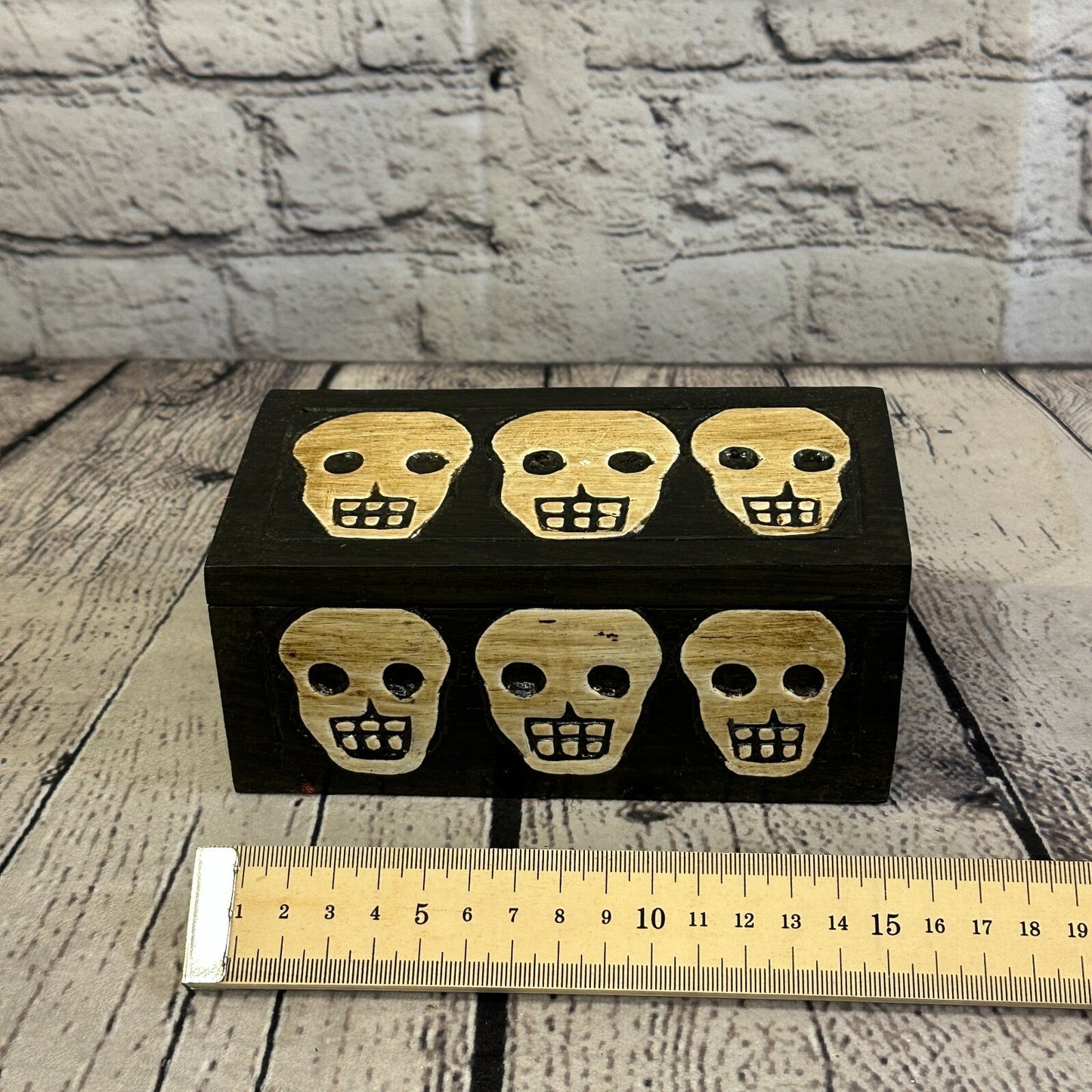 15cm x 8cm x 8cm Square Wooden Gothic Skeleton Skull Coffin Jewellery Box