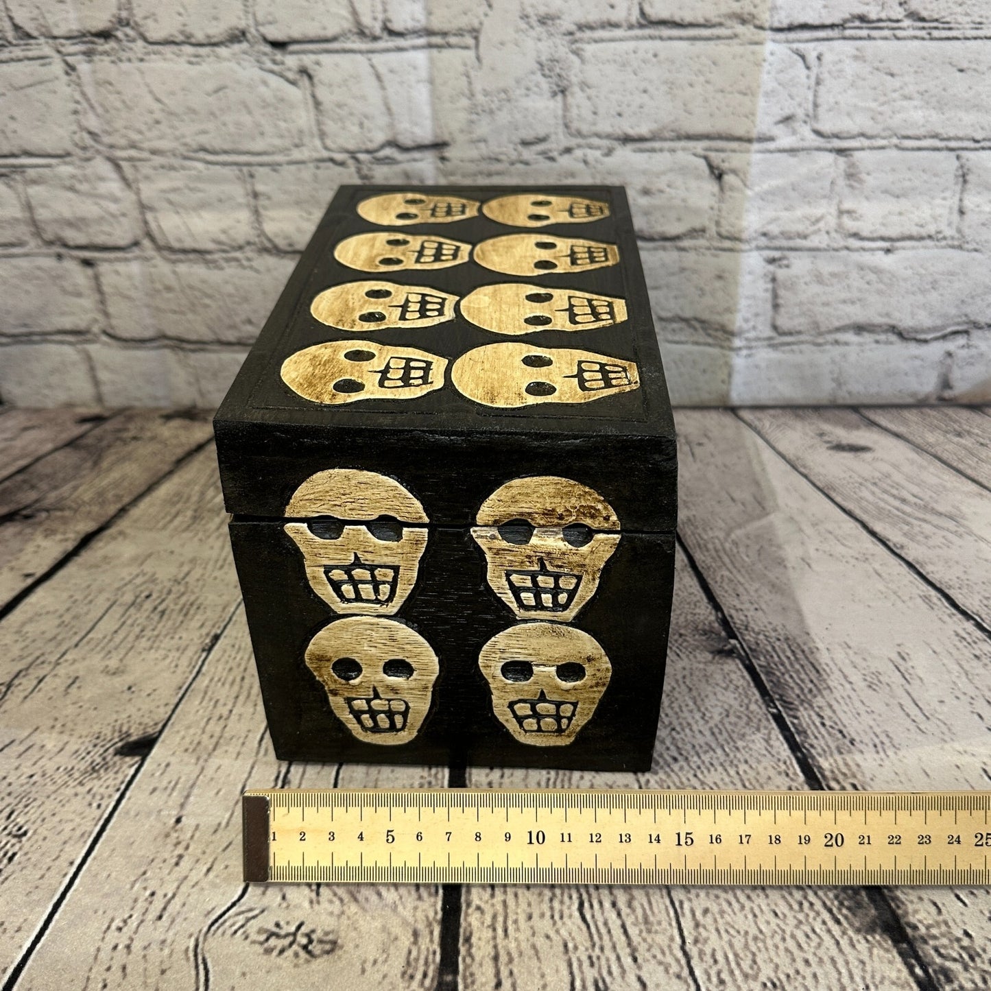 25cm x 15cm x 15cm Square Wooden Gothic Skeleton Skull Coffin Jewellery Box
