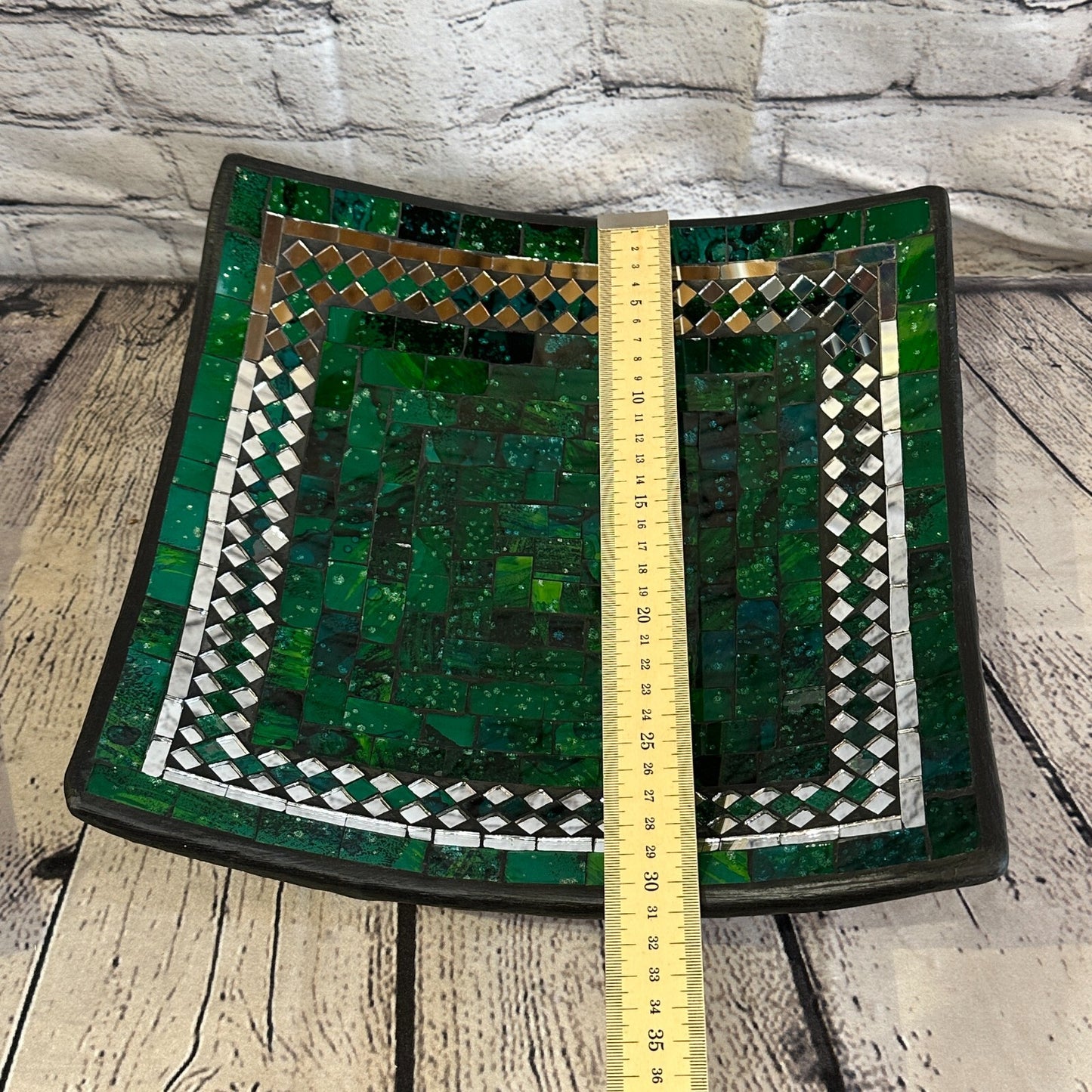 30cm Green Square Mosaic Handmade Ceramic Glass Tile Bowl Fruit