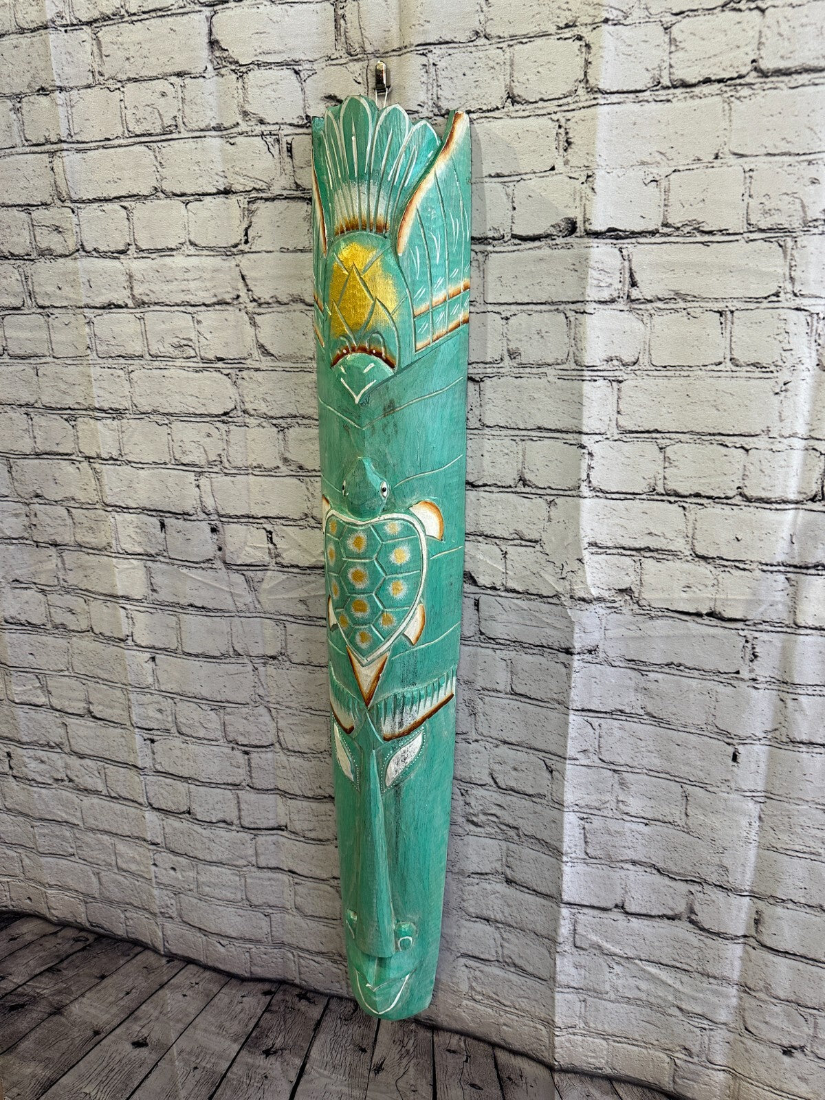 100cm Green Turtle Hand Carved Fair Trade Wooden Animal Wall Art Hang Mask