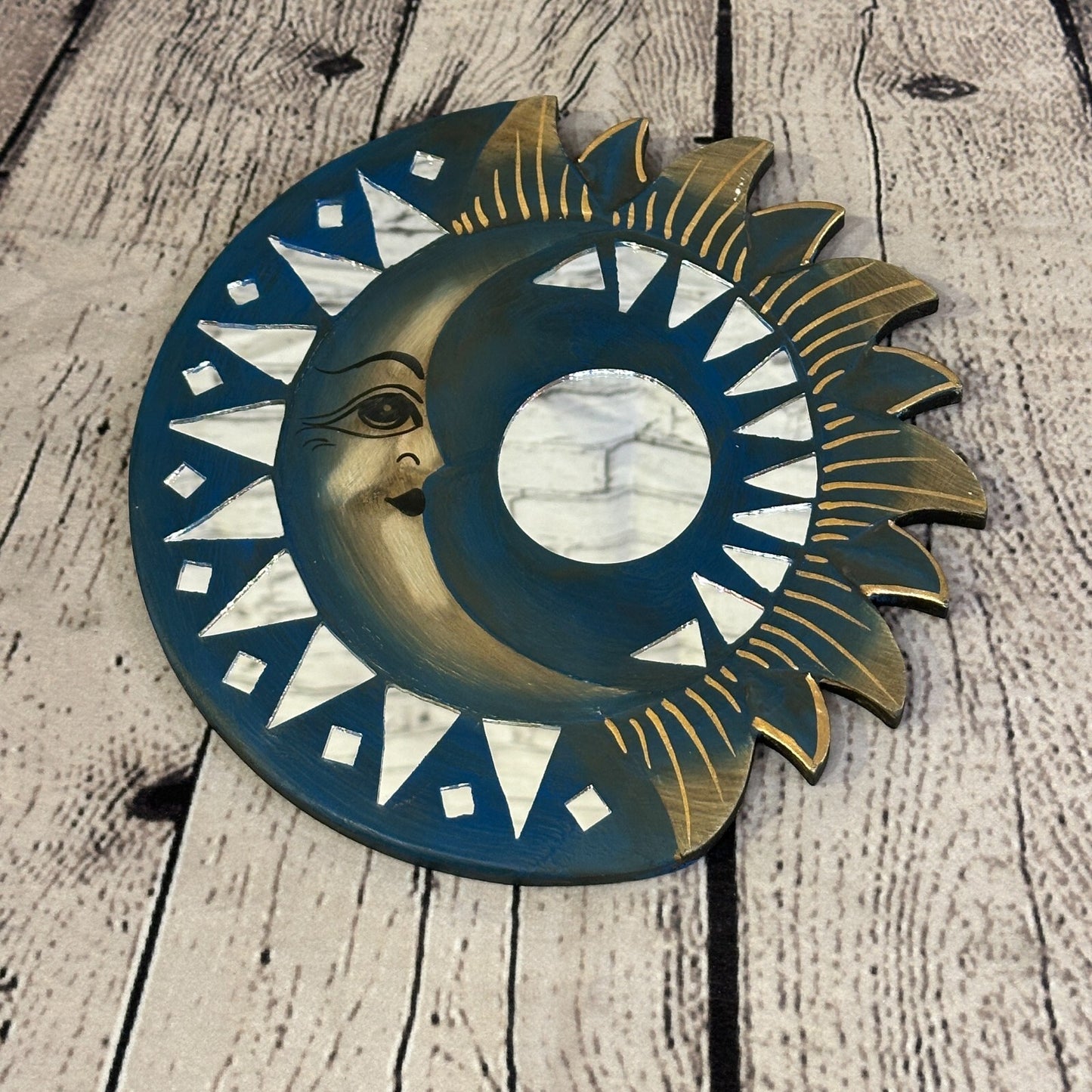 Blue Half Moon Mosaic Tile Wall Mirror 20cm x 20cm 8 Inches Handmade Fairtrade