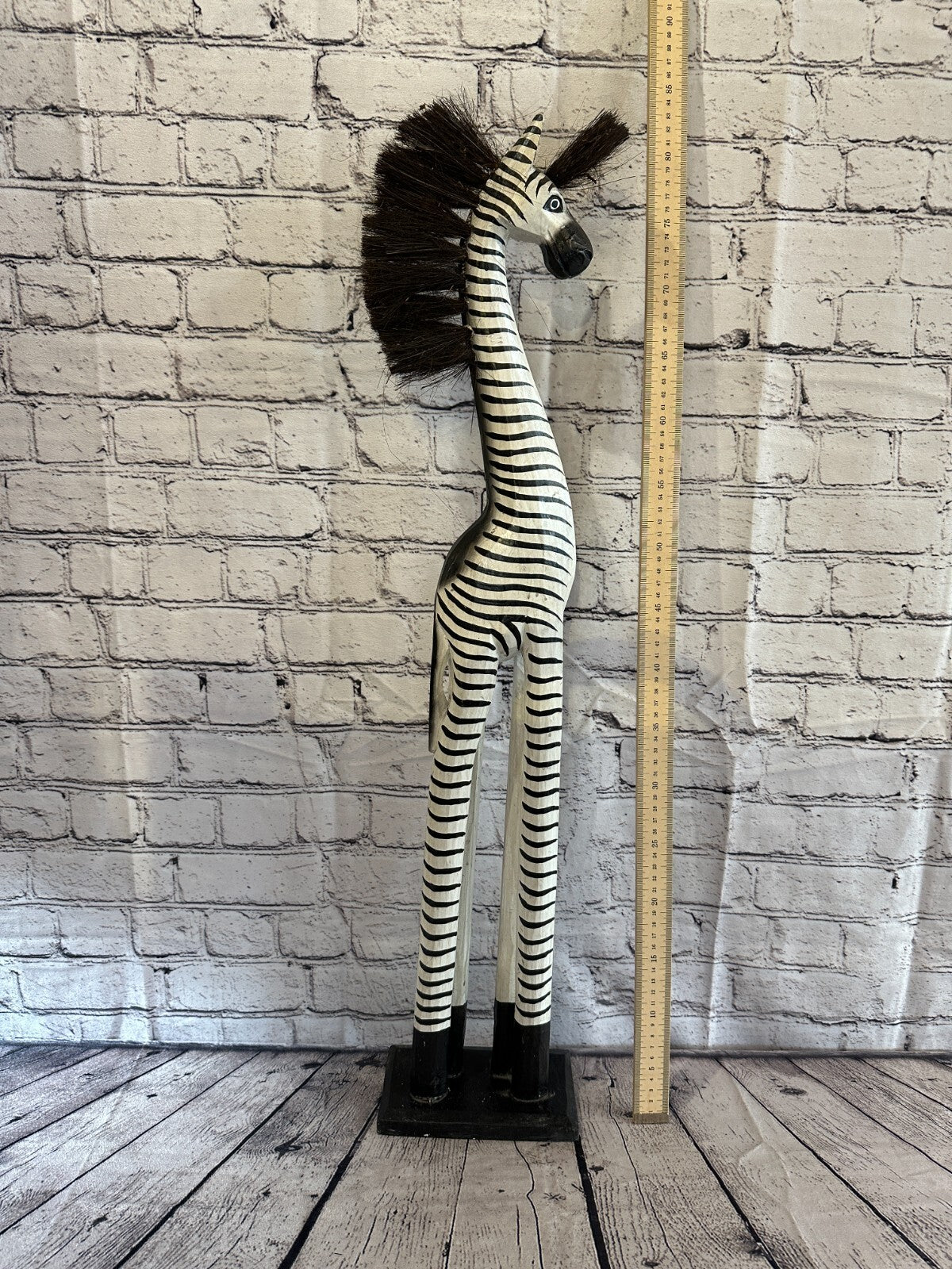 80cm White Black Painted Wood Zebra Tall Statue Wood Modern Hand Carved Painted