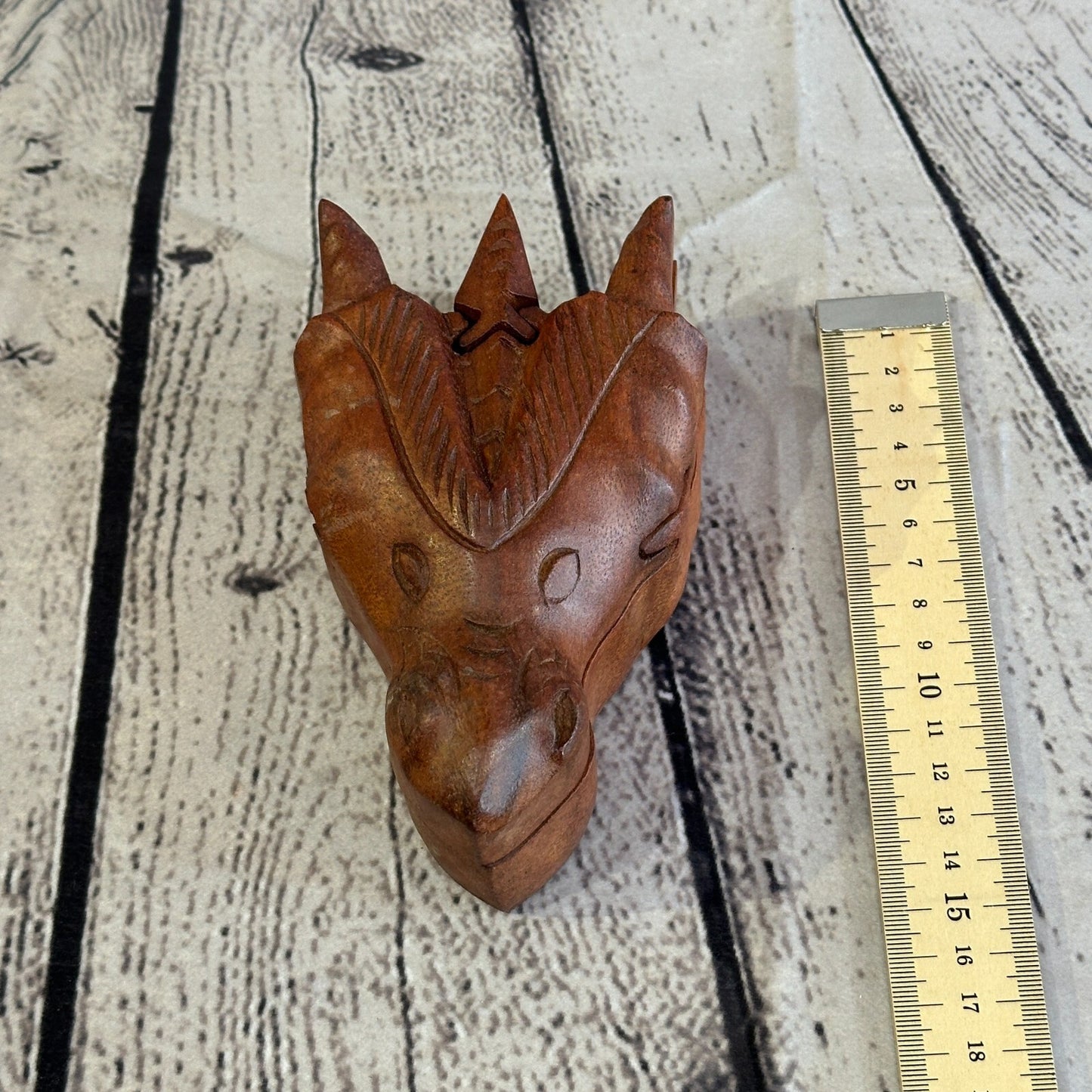 Carved Dragon Head 4 Bit Wooden Puzzle Box Secret Box Magic Trinket Handmade