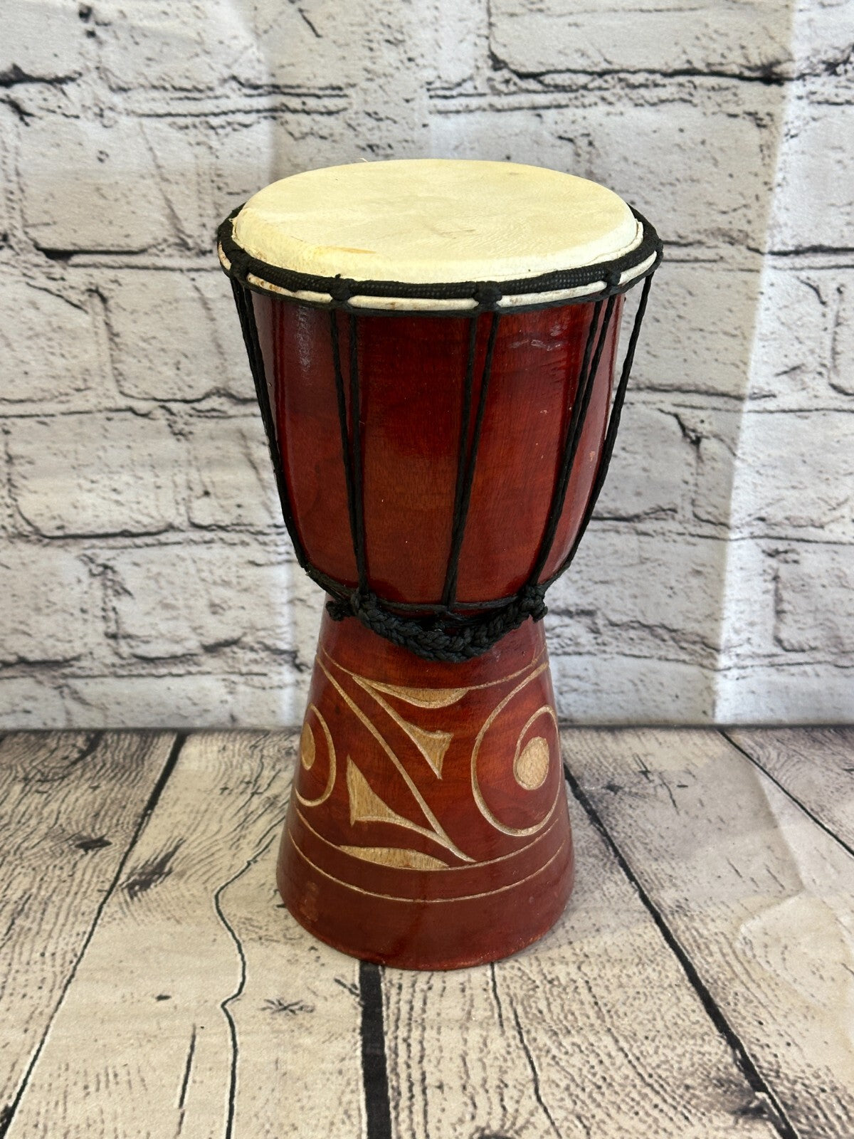 25cm Carved Wooden Djembe Bongo Painted African Influenced Drum High Handmade