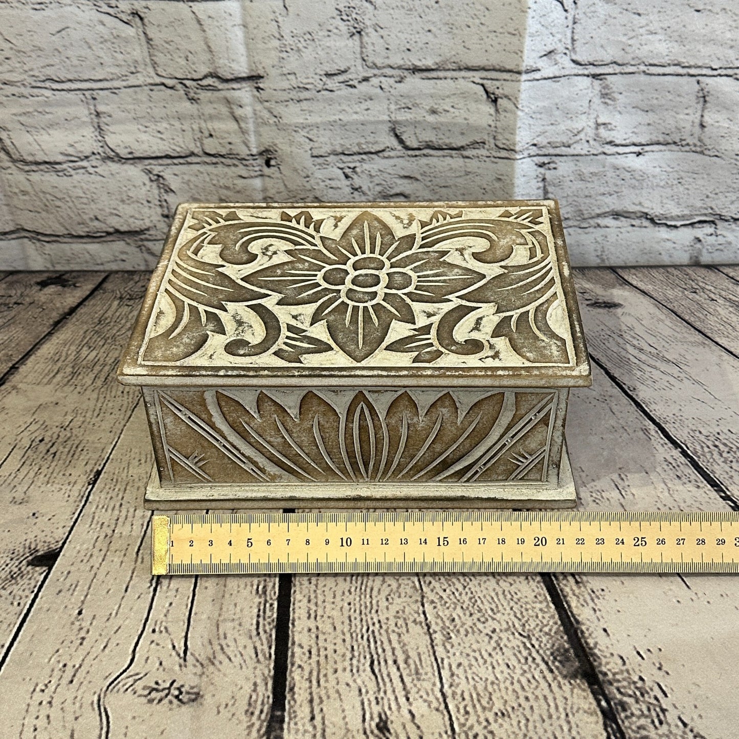 Brown Flower MDF Box Lotus 22cm x 18cm x 8cm Wooden Box Trinket Handmade