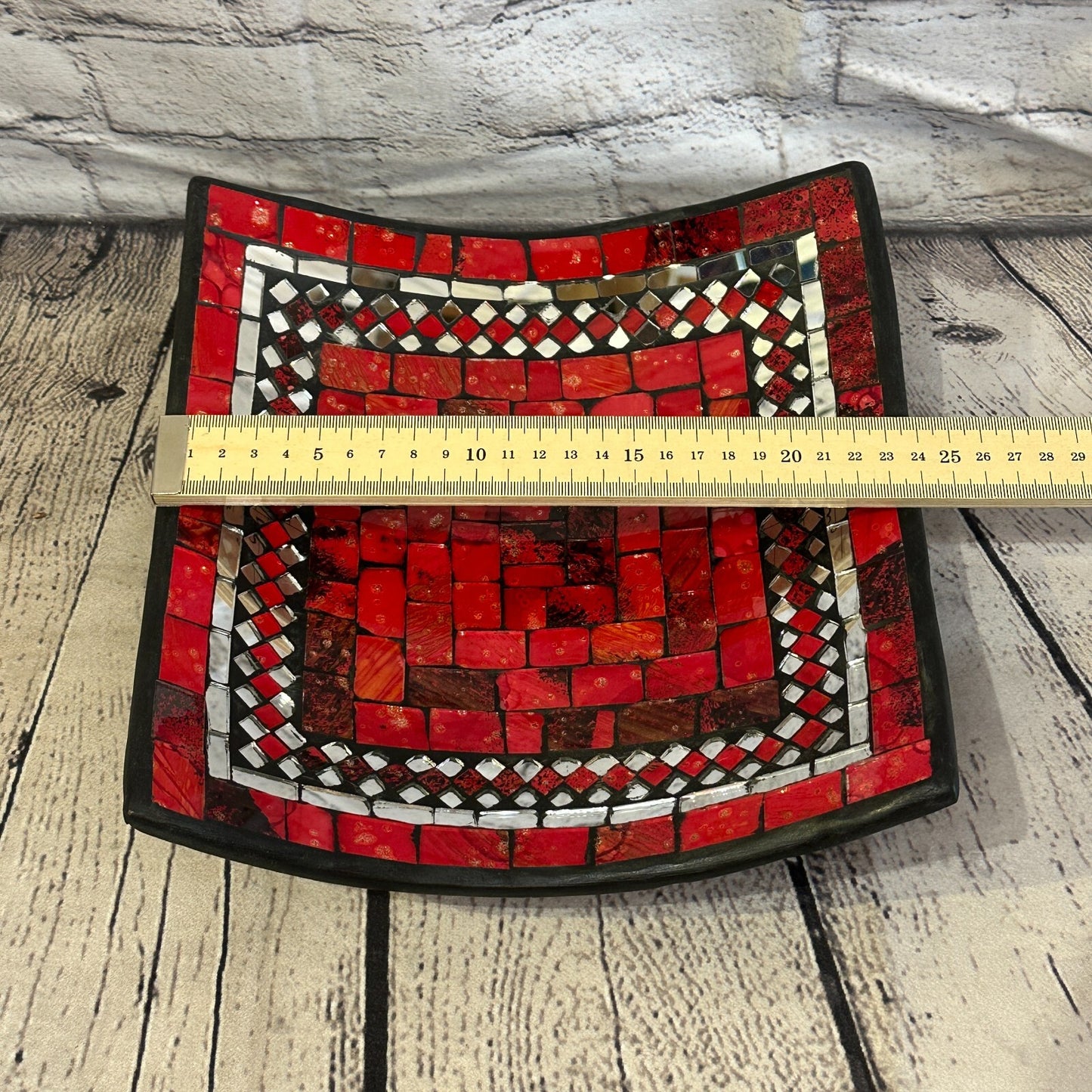 25cm Red Square Mosaic Handmade Ceramic Glass Tile Bowl Fruit