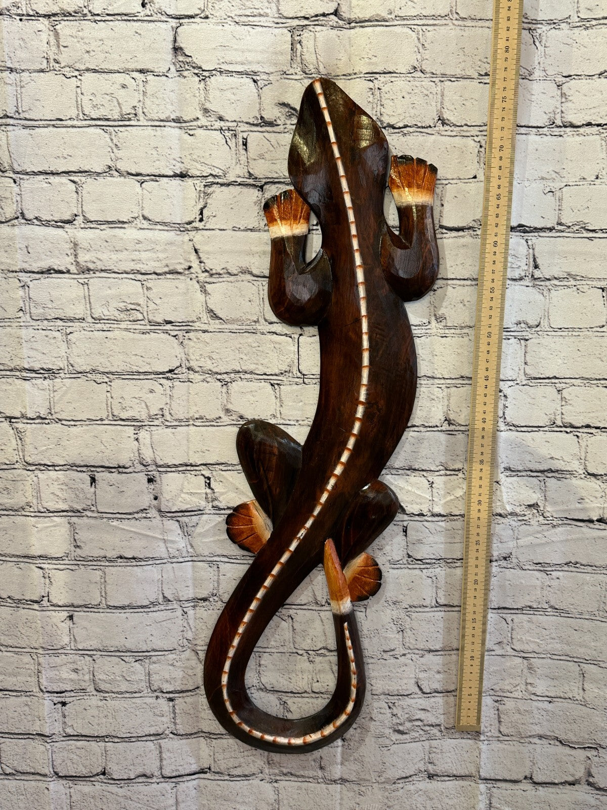 80cm Gecko Lizard Brown Wood Wall Hanging Wooden Ornaments Wood Carving