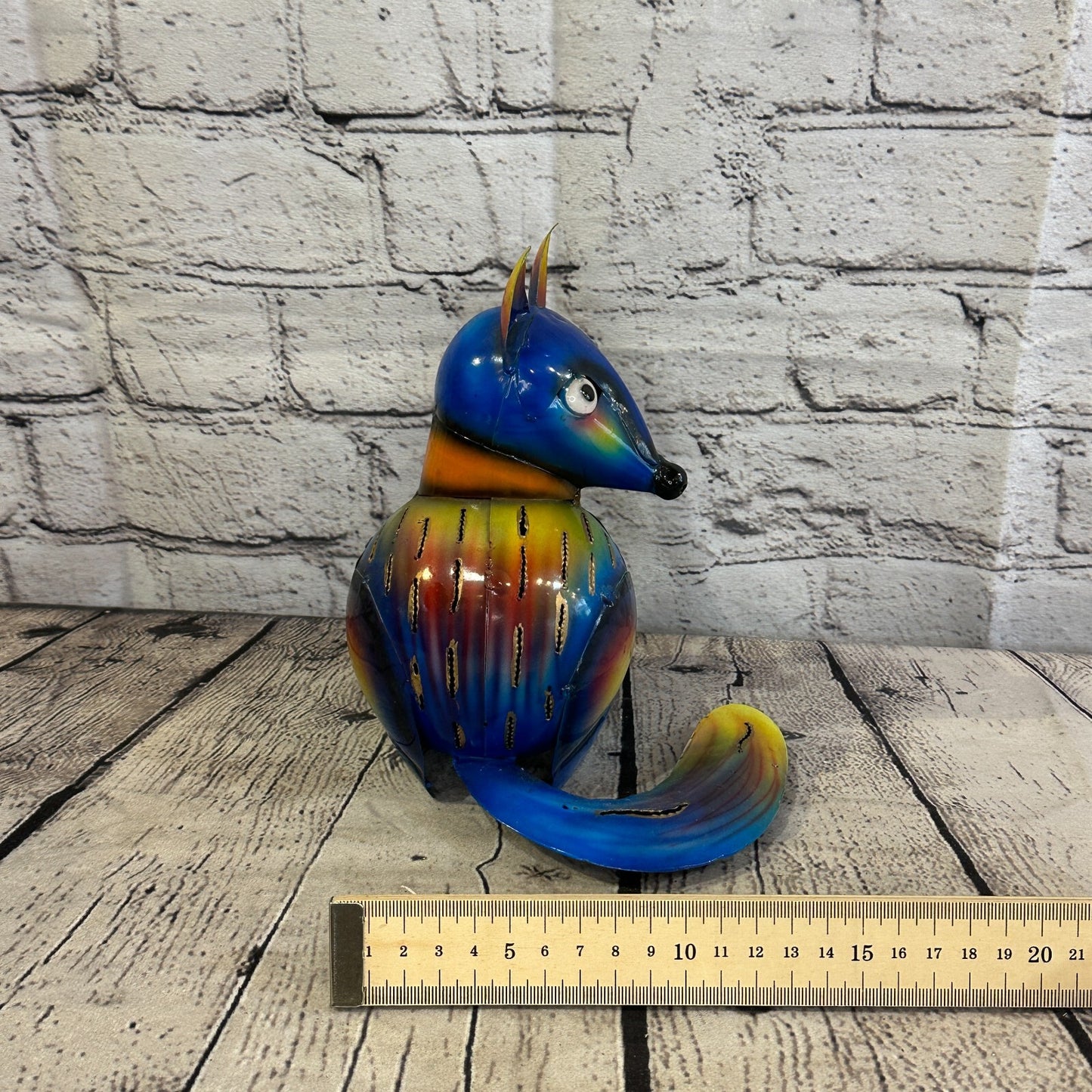18cm x 14cm Blue Colour Fox Cartoon Ornament Painted Statue Candle Holder