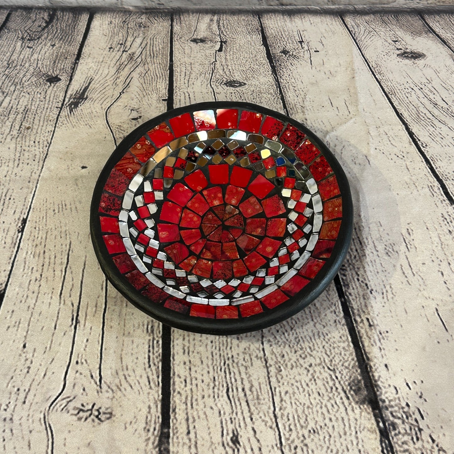 20cm Red Round Mosaic Handmade Ceramic Glass Tile Bowl Fruit