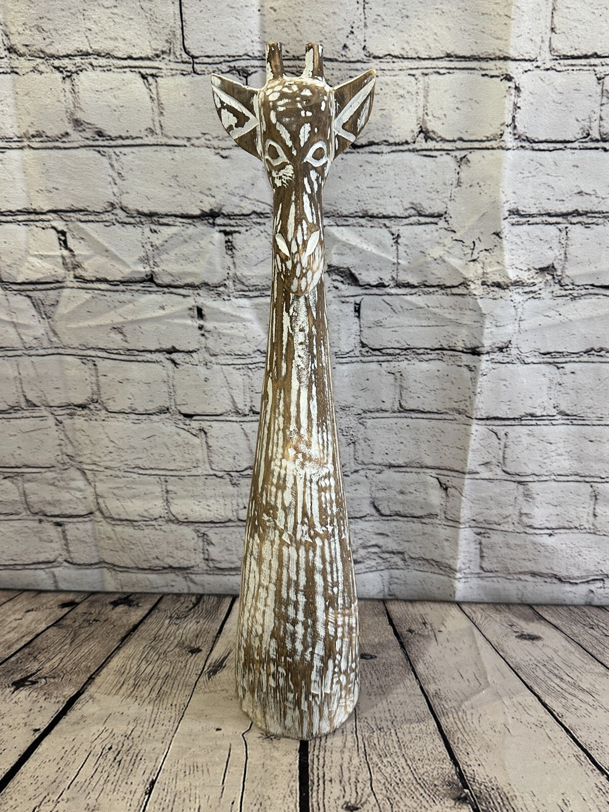 Brown Wooden Giraffe Head With Shabby Pattern 50cm x 10cm Handmade and Fairtrade