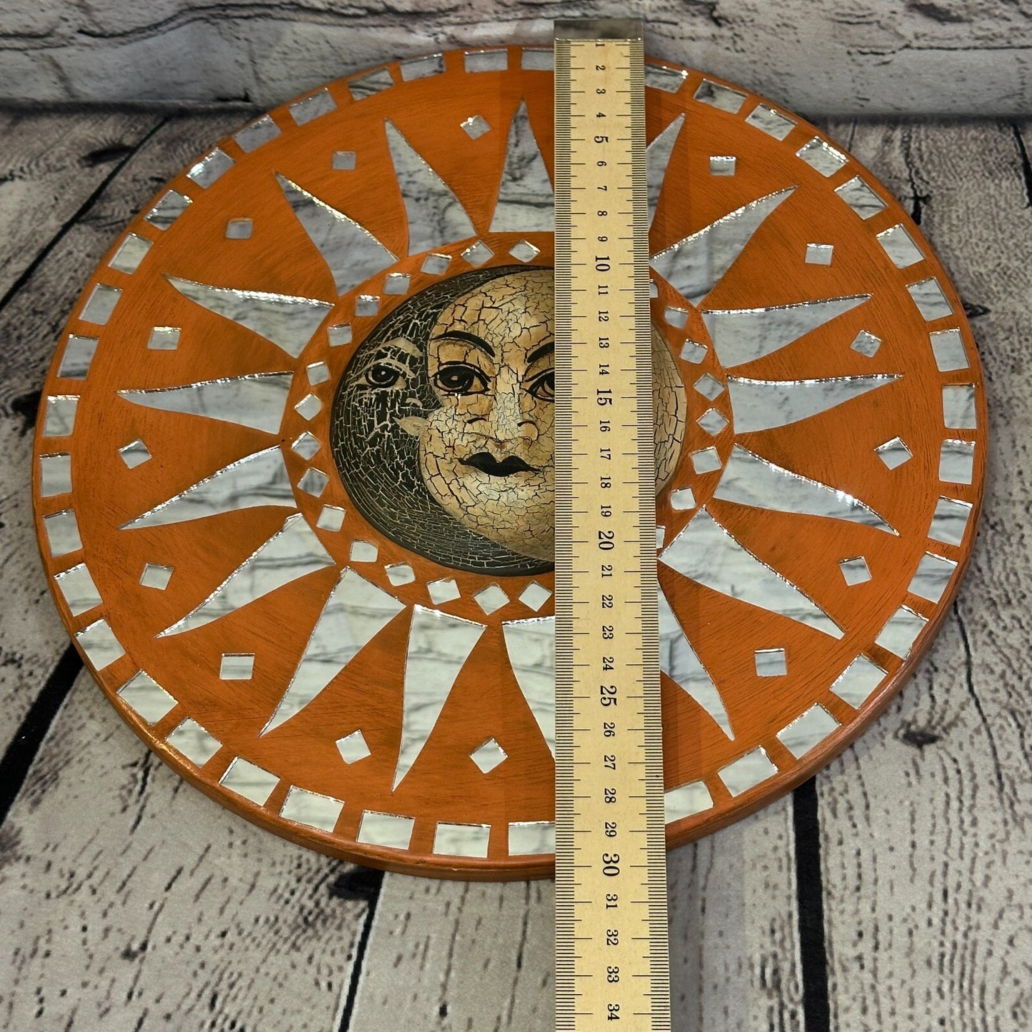 Sun Moon Face Mosaic Tile Wall Mirror 30cm x 30cm 12 Inches Handmade Fairtrade