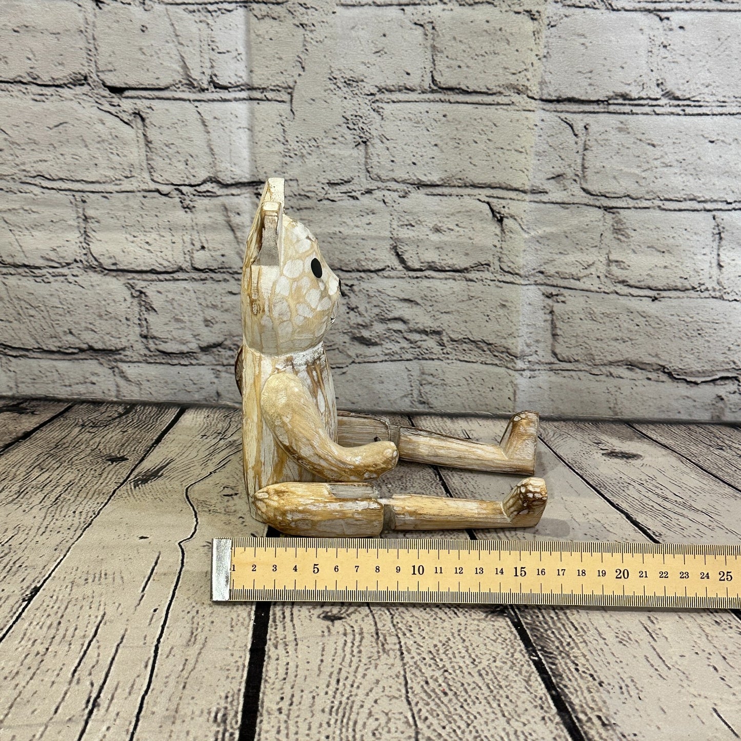 18cm Shabby White Teddy Sitting Animal Wooden Shelf Ornament Handmade Fairtrade