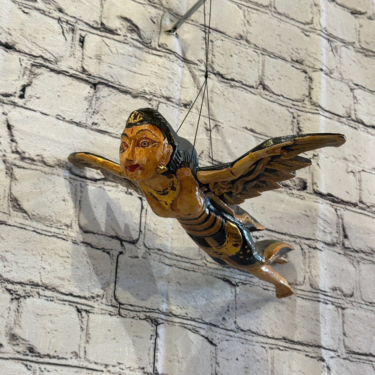 Black Shiva Goddess Folk Art Wood Flying Winged Mobile Spirit Chaser Guardian