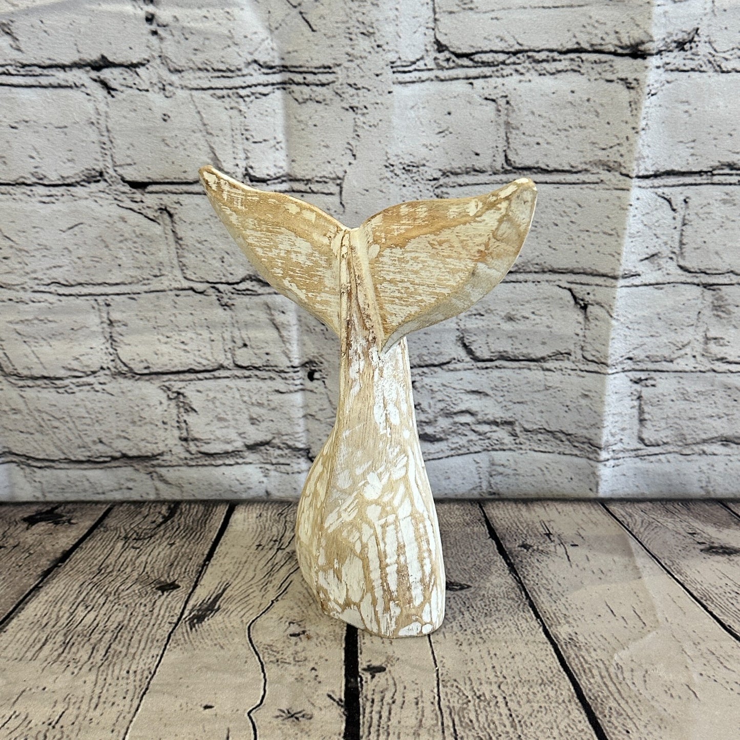 25cm x 22cm Whale Tail White Fish Wood Coastal Ocean Bathroom Decoration