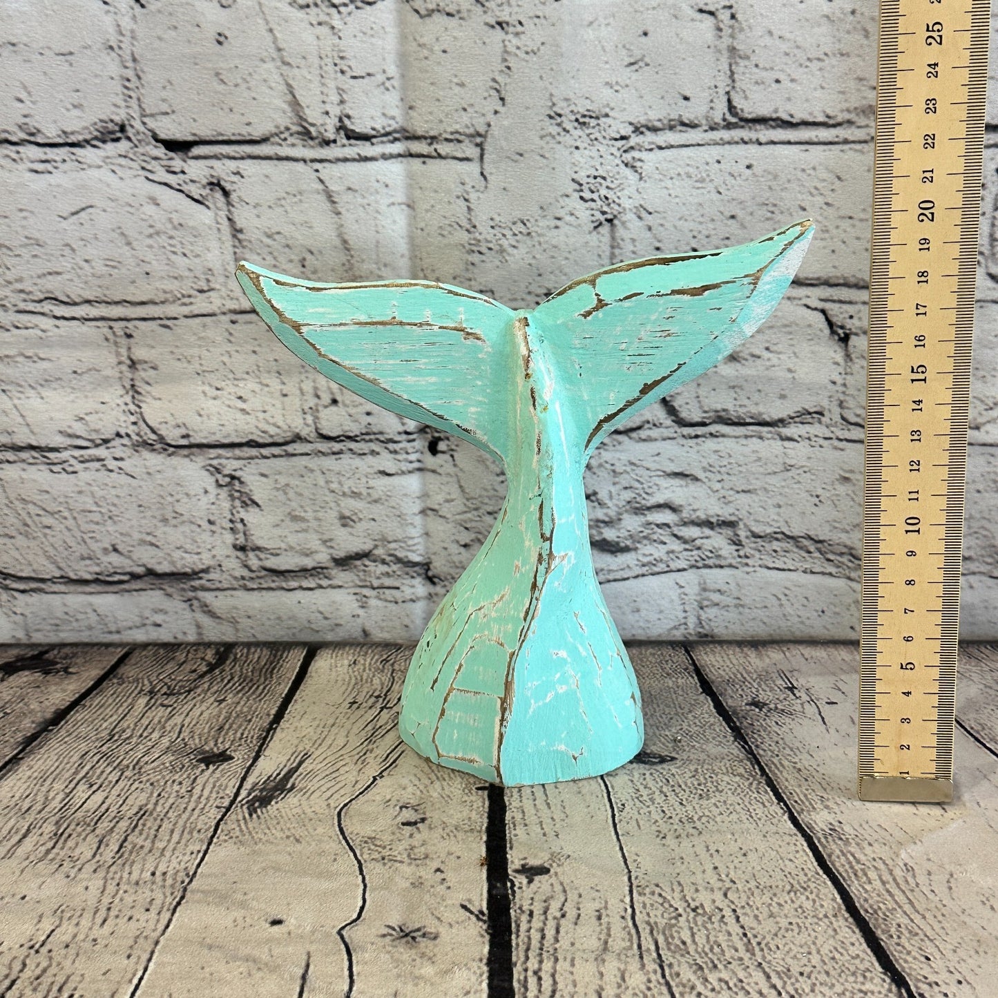 20cm x 18cm Whale Tail Green Fish Wood Coastal Ocean Bathroom Decoration