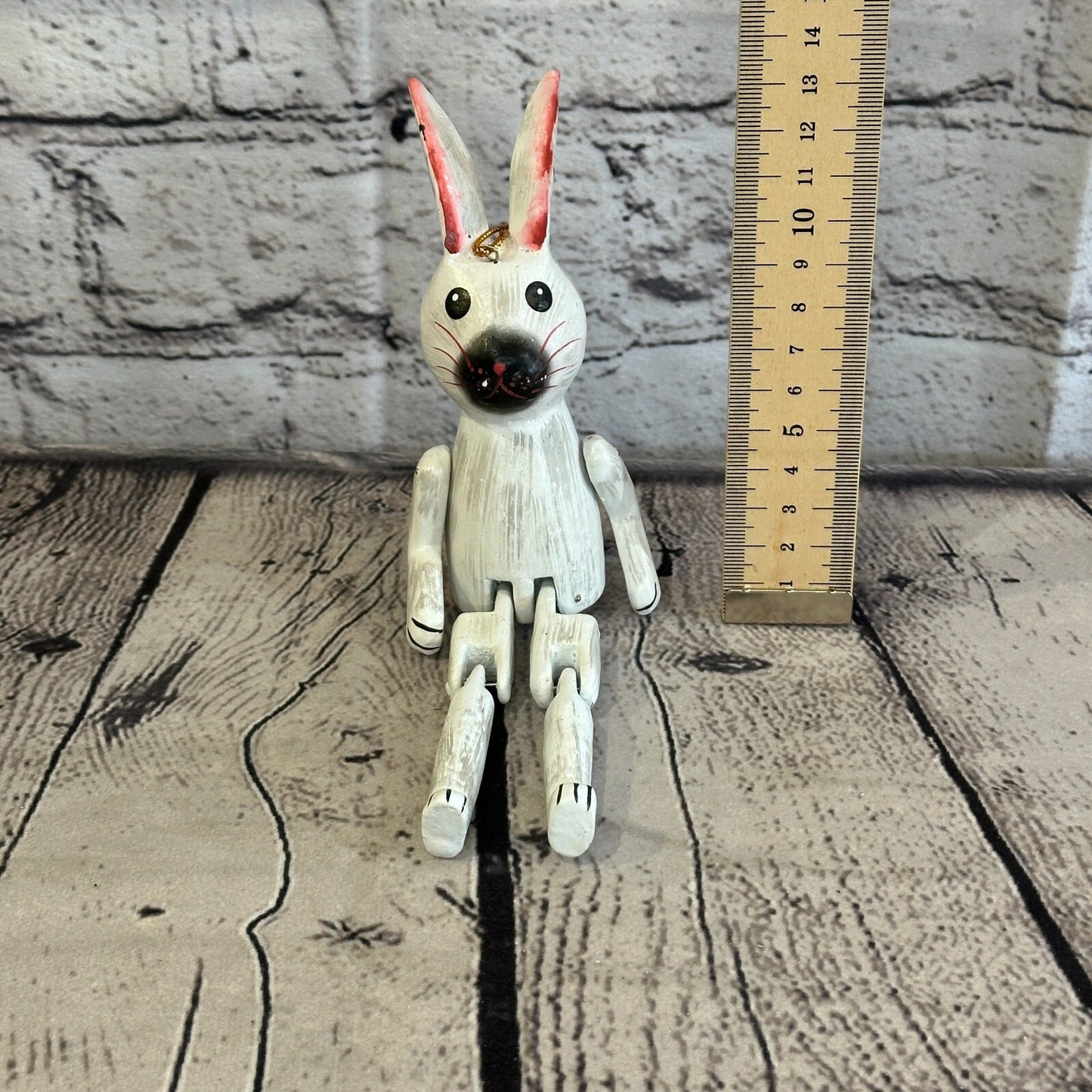 10cm White Rabbit Sitting Animal, Wooden Shelf Ornament Handmade and Fairtrade