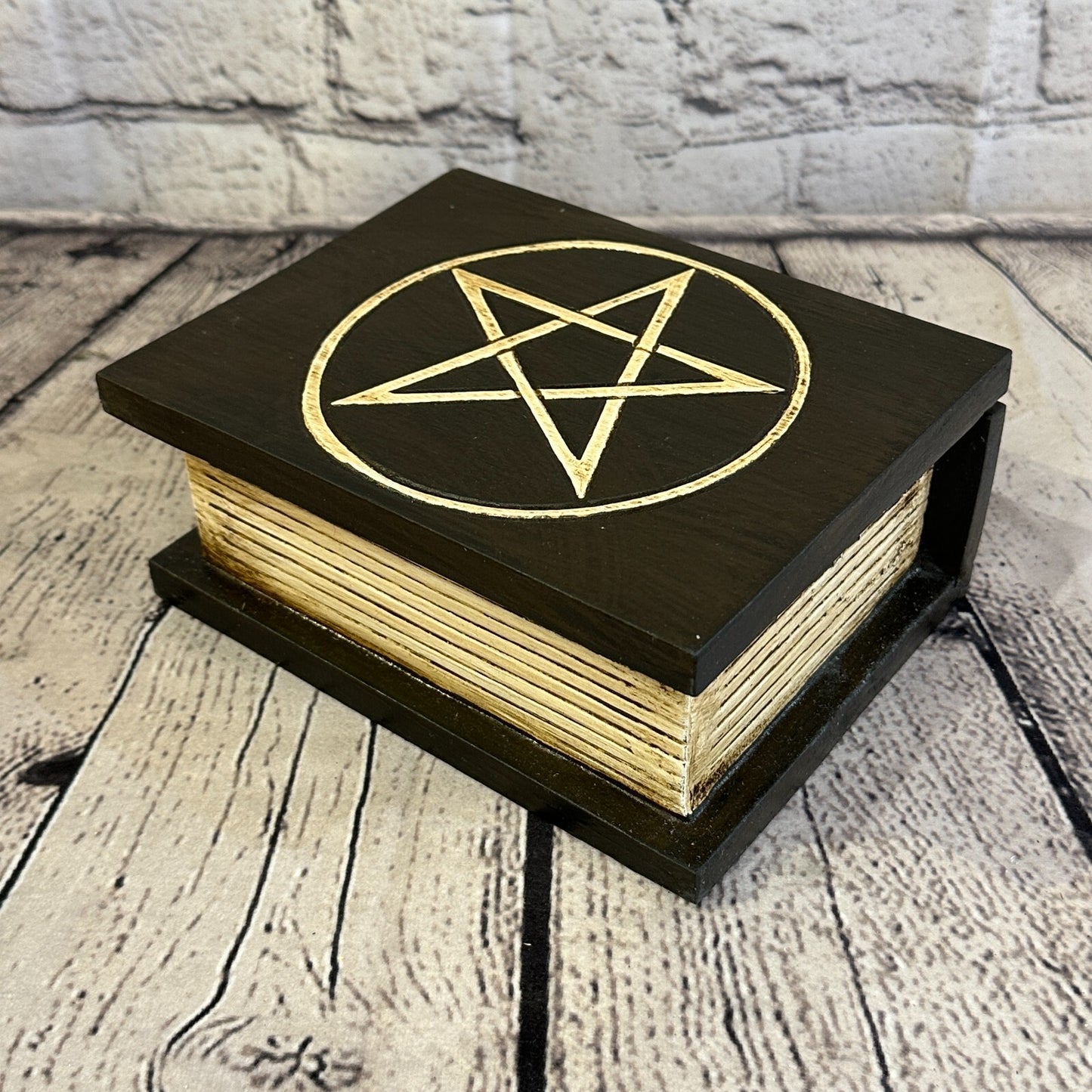 18cm x 12cm Book Wooden Gothic Pentagram Symbol Coffin Jewellery Trinket Box