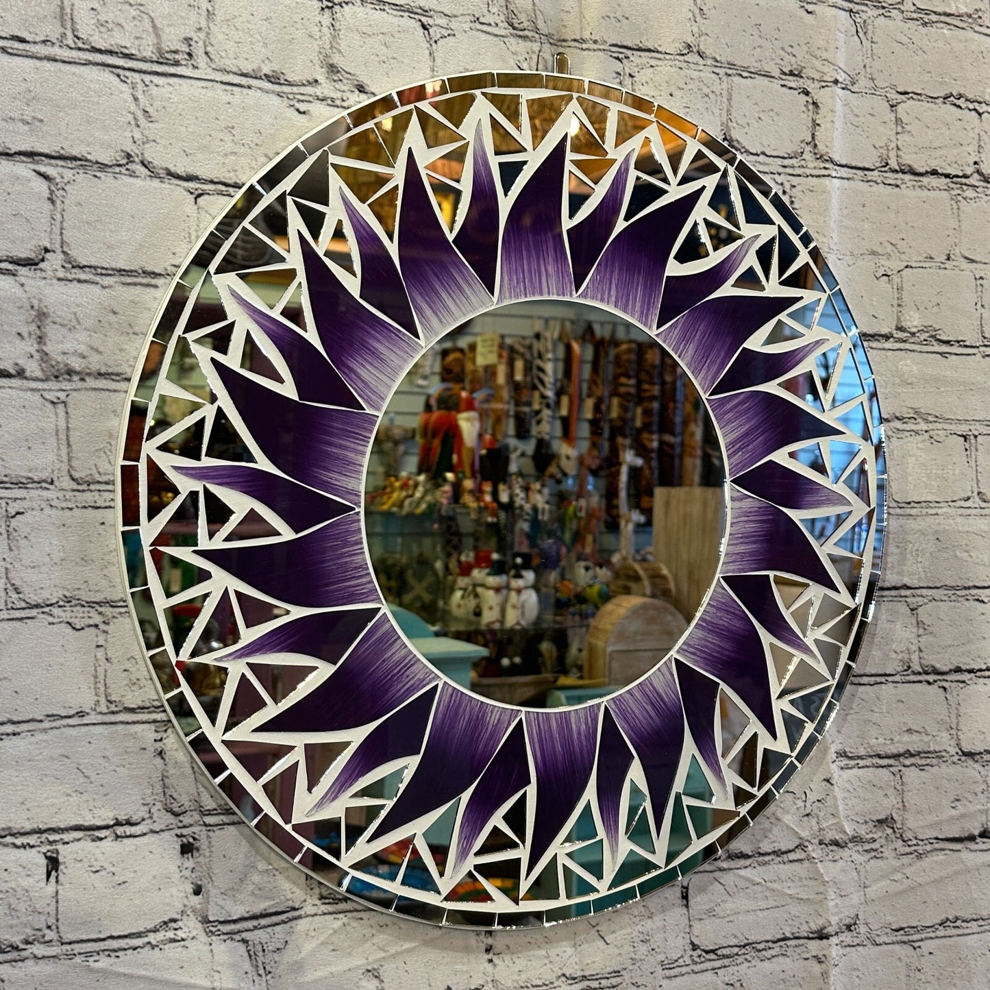 Purple Flame Sun Mosaic Tile Wall Mirror 50cm x 50cm 20 Inches Handmade New