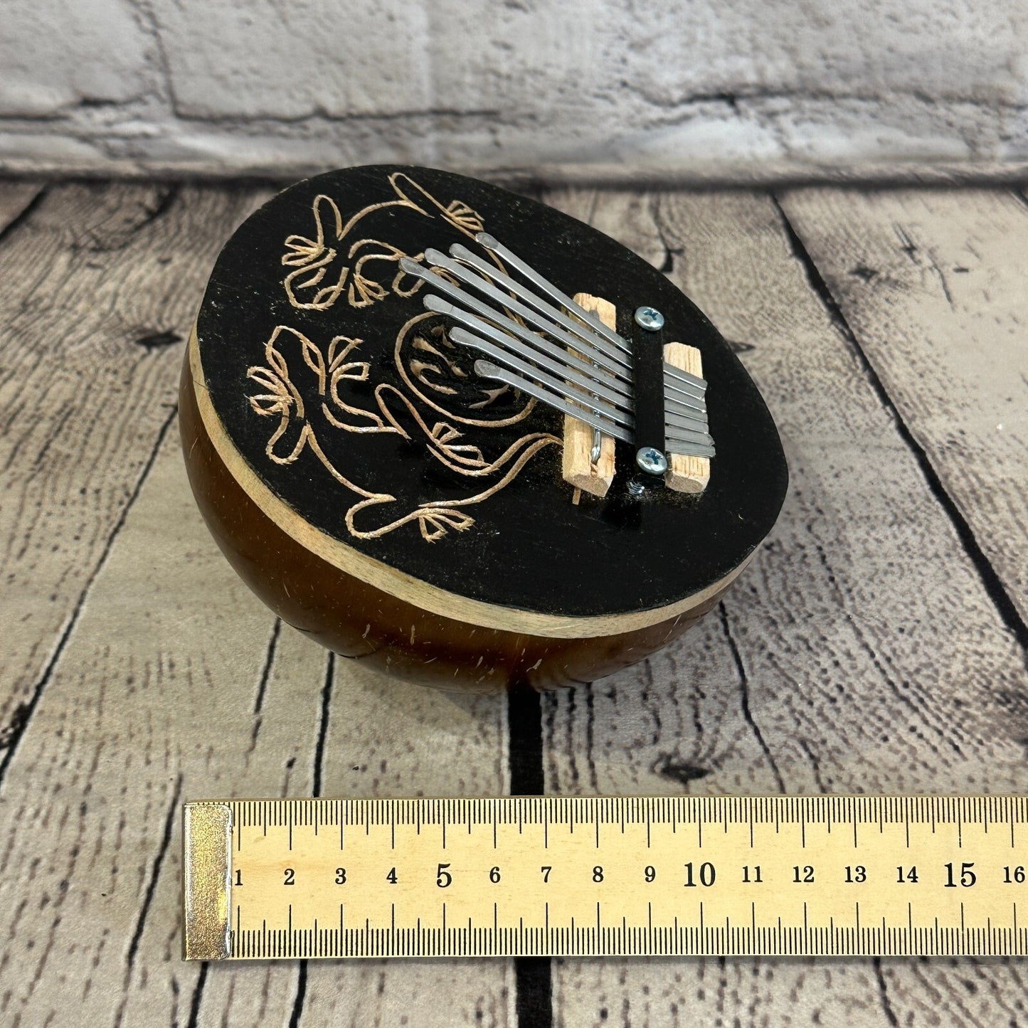 7 Key Karimba Kalimba Thumb Piano Carved Dark Coconut Handmade Fairtrade