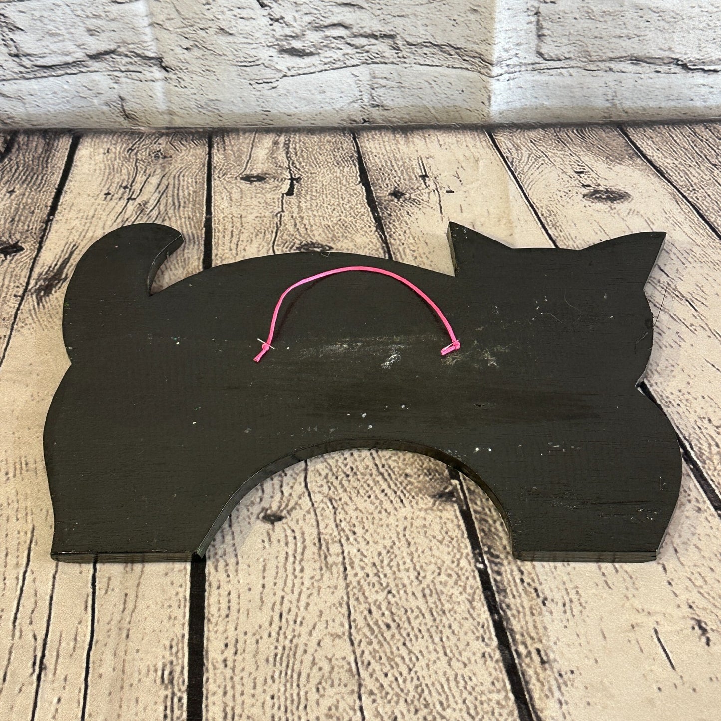 30cm Green Cat Carved Wooden Dot Painted Ethnic Tribal Tiki Wall Art Handmade