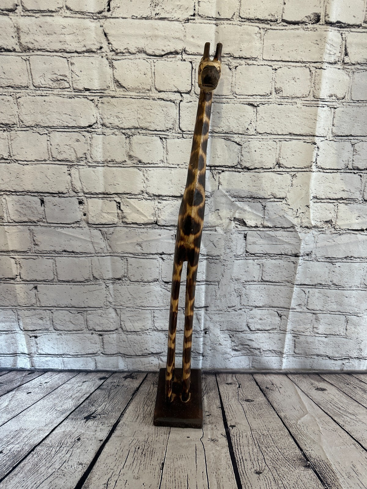 60cm Burnt Pattern Wood Giraffe Tall Statue Wood Modern Hand Carved Painted
