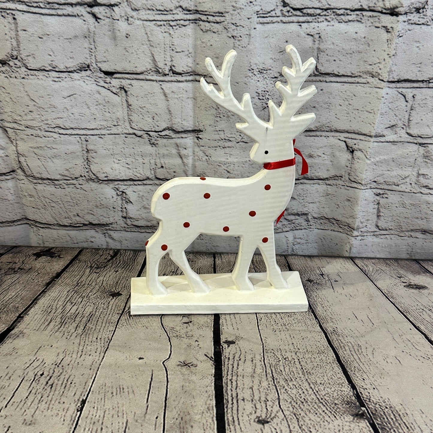 25cm x 20cm White Handcrafted Wood Reindeer Xmas Christmas Ornament Antlers