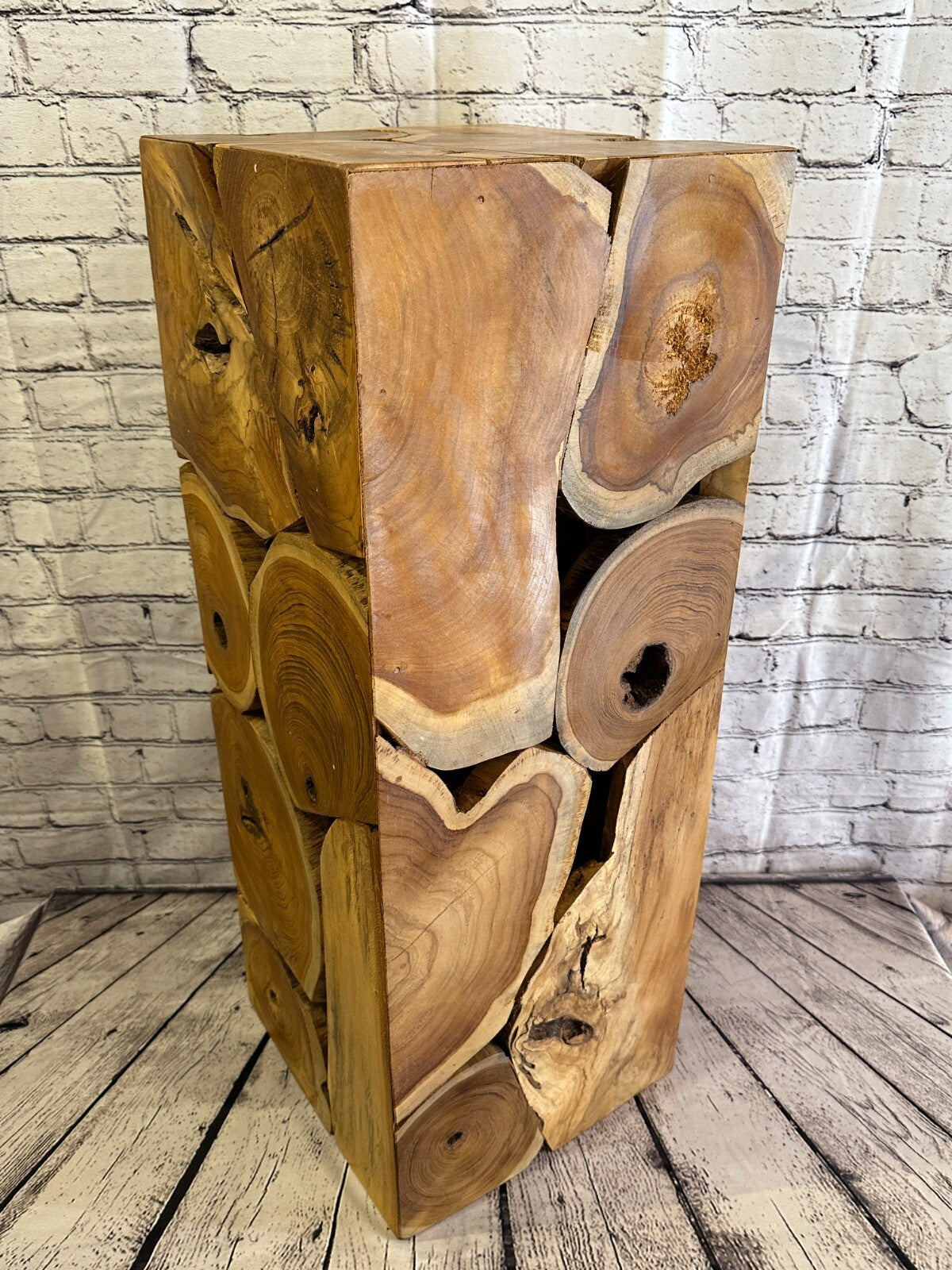 80cm x 30cm Teak Root Wood Block Side Table Lamp Stool Square Wood Coffee Table