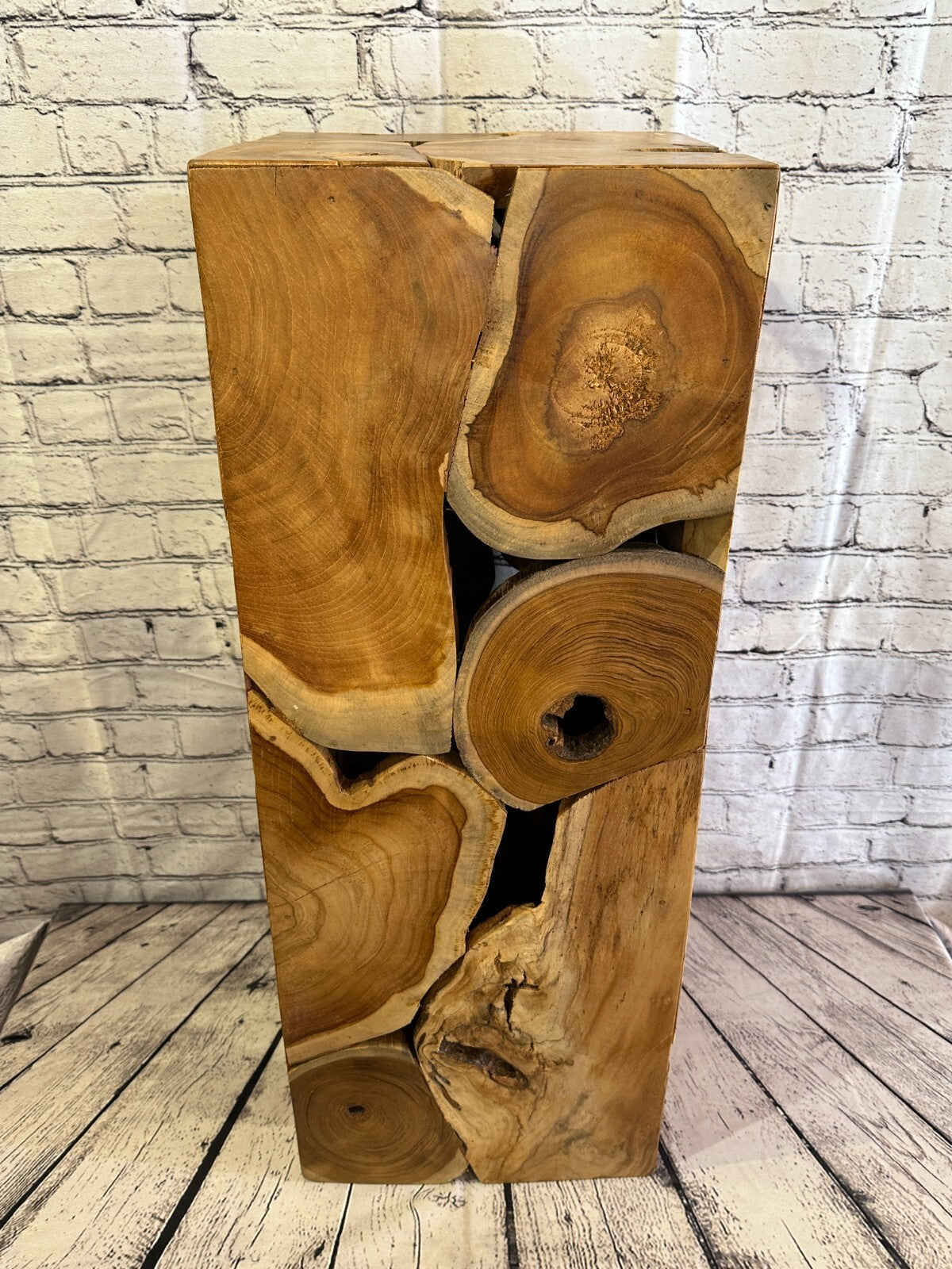 80cm x 30cm Teak Root Wood Block Side Table Lamp Stool Square Wood Coffee Table