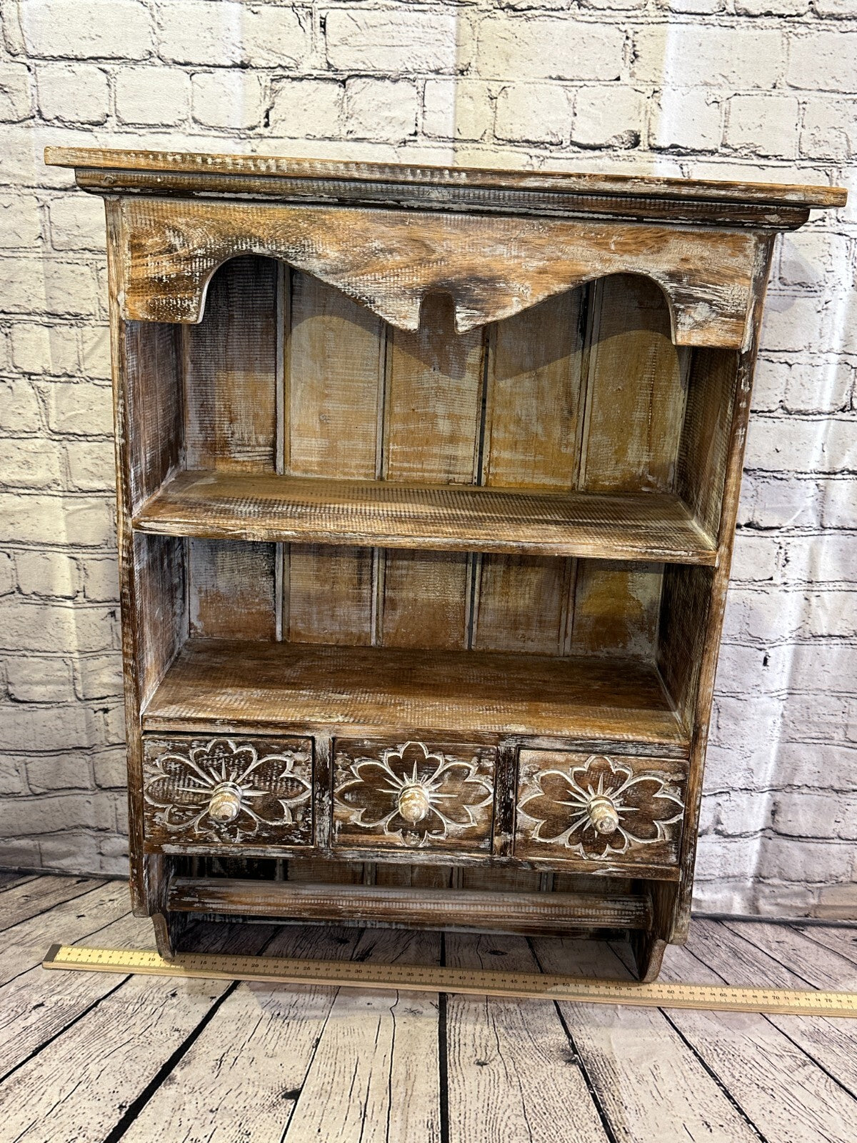 Brown 75cm x 50cm Wall Mounted Wooden Shabby Chic Hanging Storage Unit Cabinet