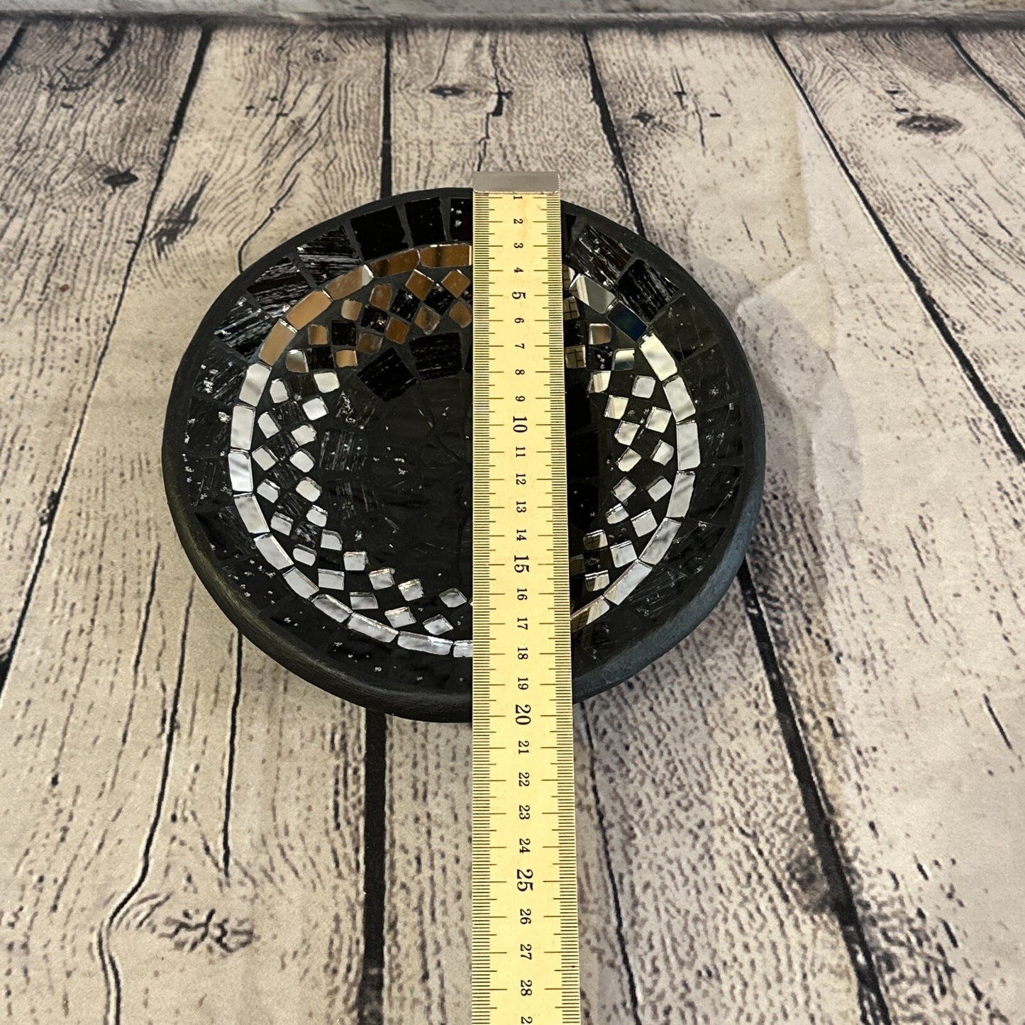 20cm Black Round Mosaic Handmade Ceramic Glass Tile Bowl Fruit