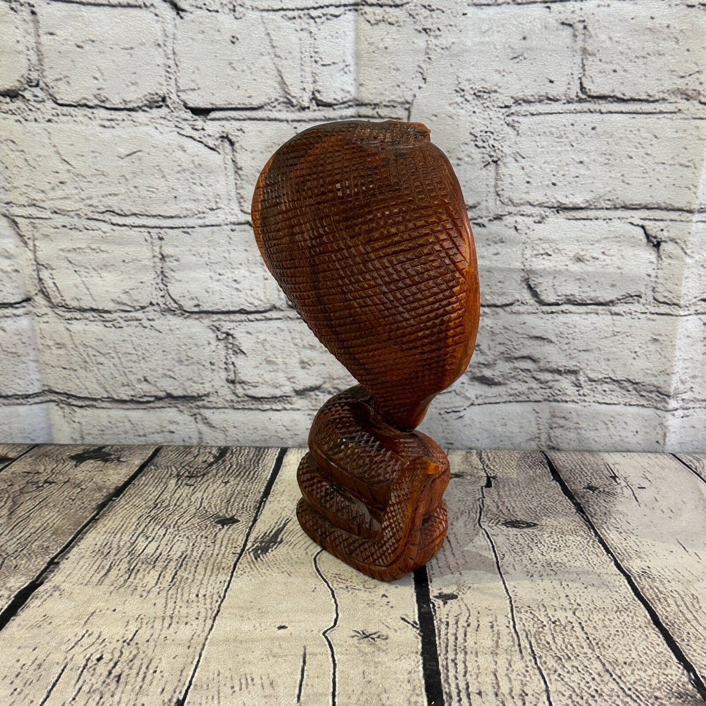 20cm x 10cm Solid Wood Cobra Carving Sculpture Decor Statue Snake Oriental Cobra