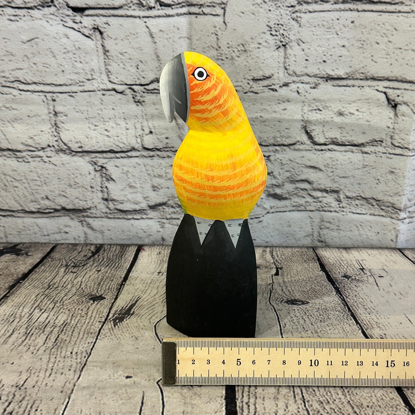 20cm Yellow Parrot Bird Ornament Statue Fair Trade Hand Made Carved Wood