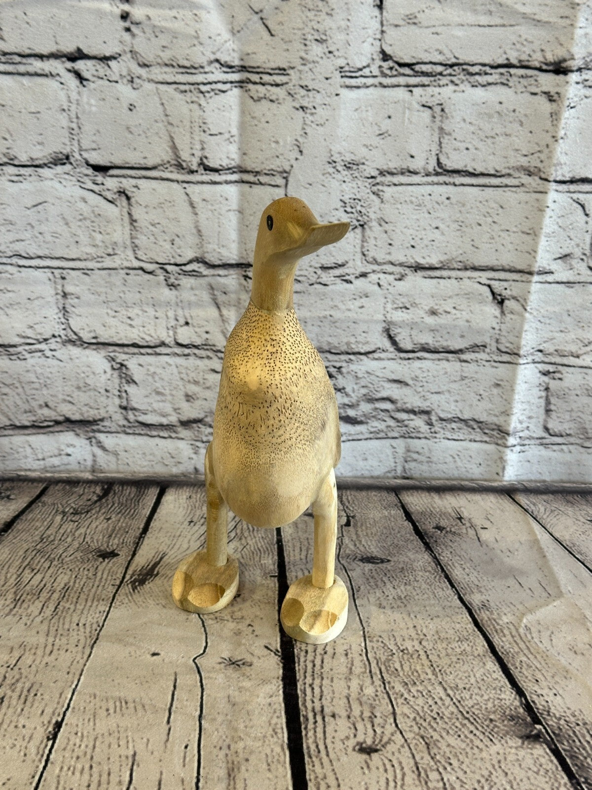 Looking Left 25cm Tall Wooden Hairy Duckling Baby Duck Bamboo Root Fairtrade