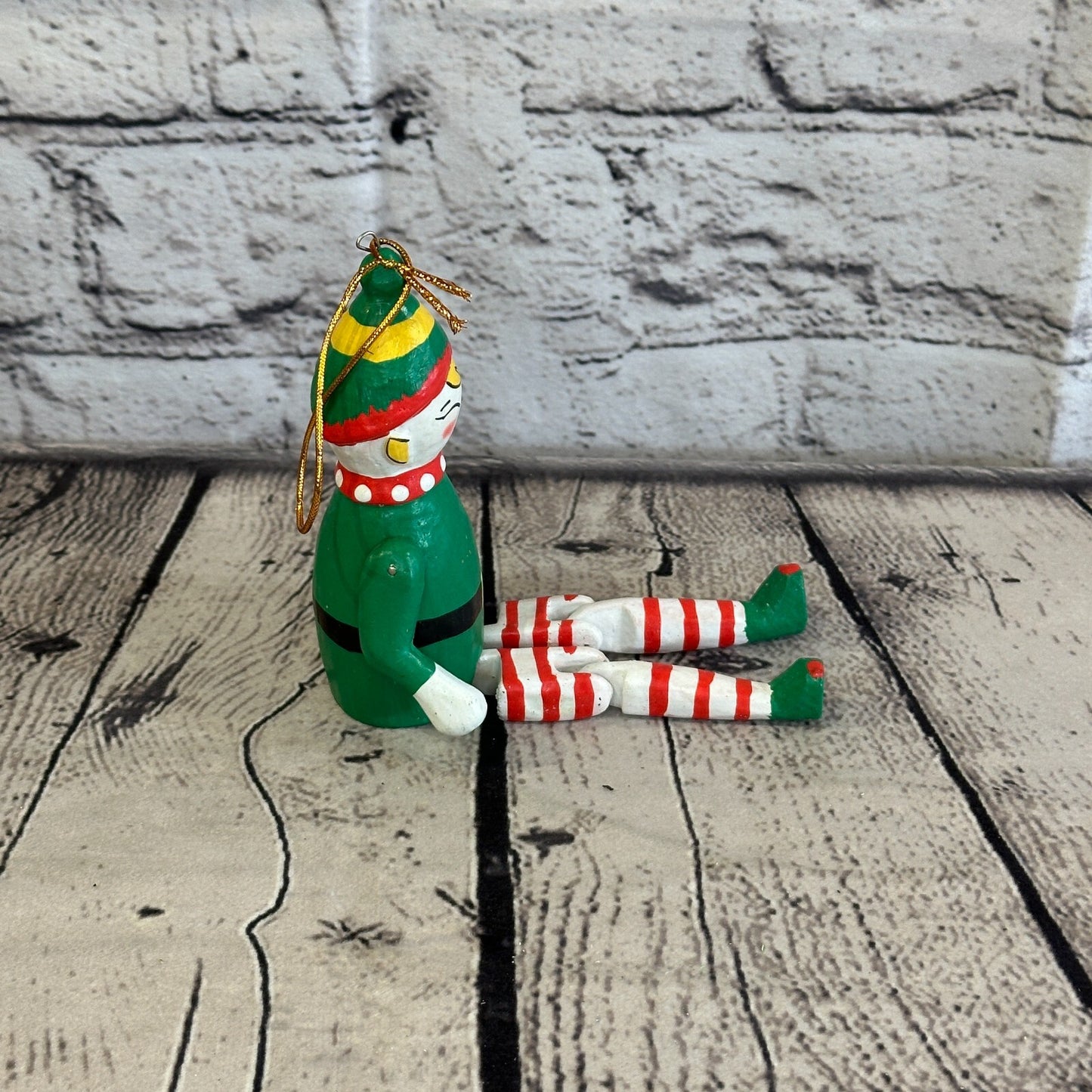 10cm Christmas Elf Sitting Animal, Wooden Shelf Ornament Handmade and Fairtrade