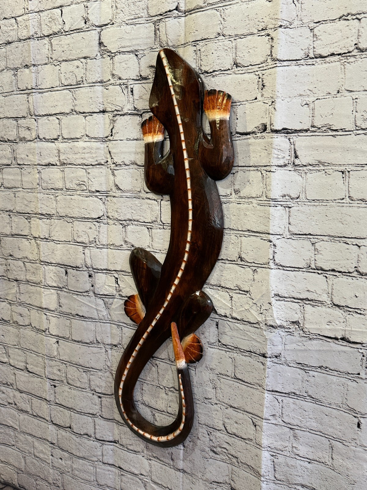 80cm Gecko Lizard Brown Wood Wall Hanging Wooden Ornaments Wood Carving