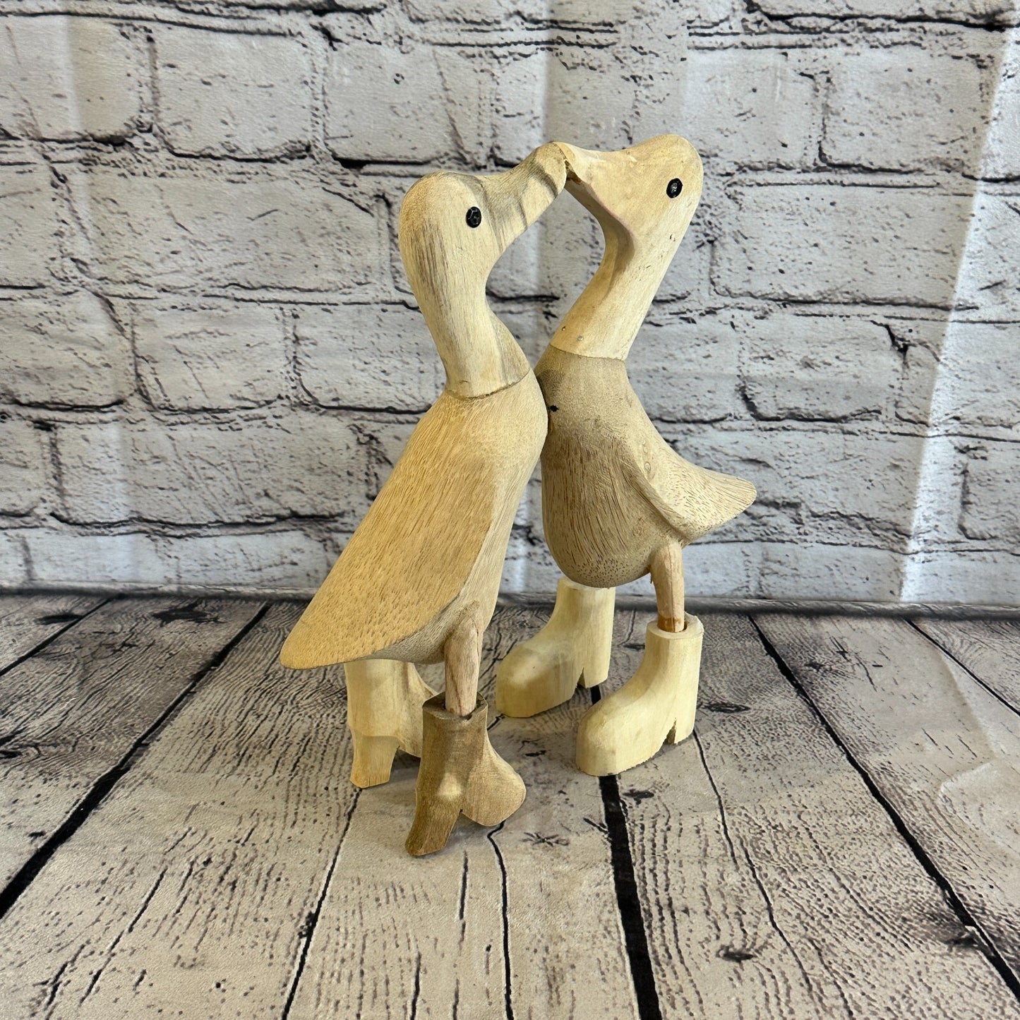 Kissing Ducks 25cm Tall Wooden Hairy Duckling Baby Duck Bamboo Root Fairtrade